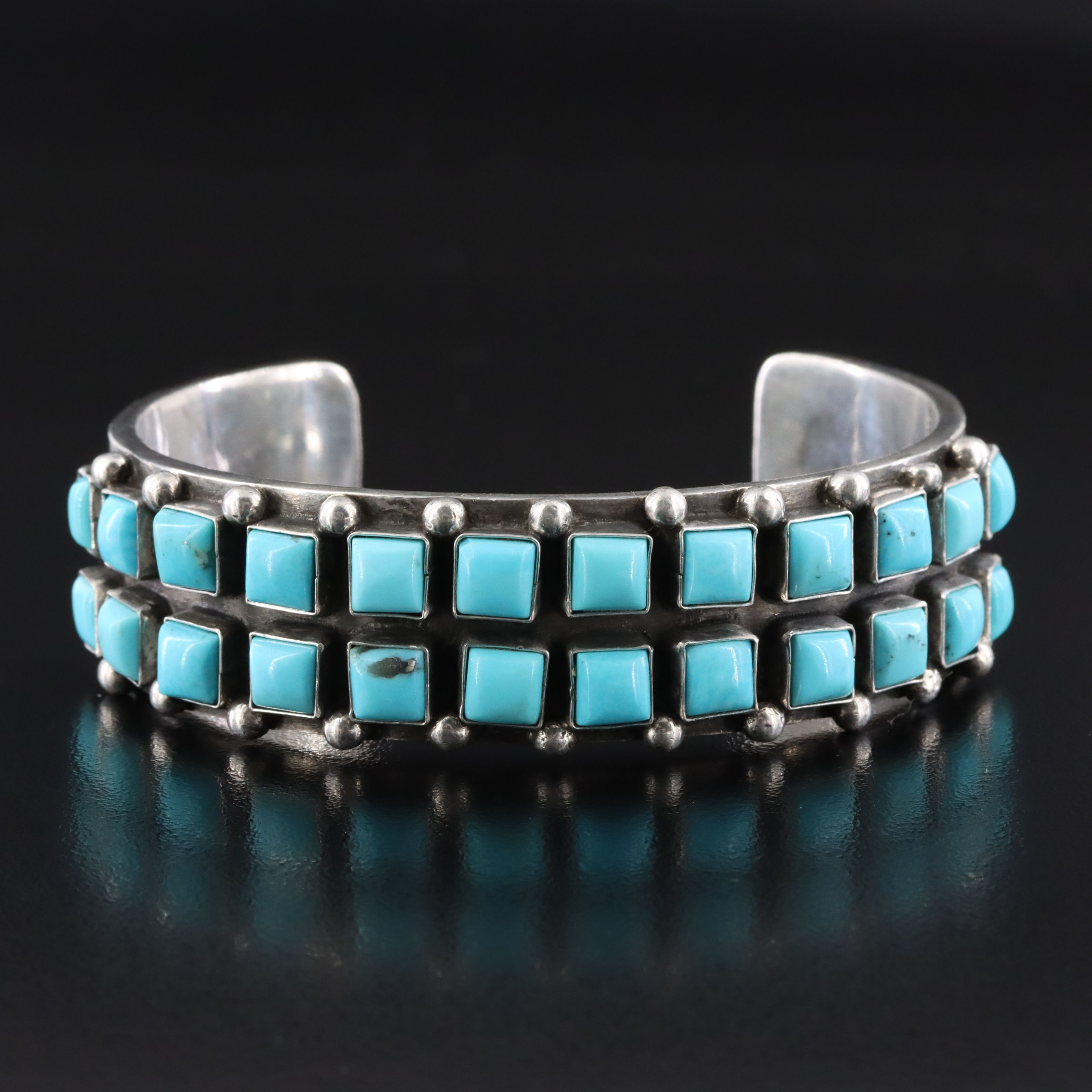 Southwestern Sterling Signed Turquoise Cuff Bracelet