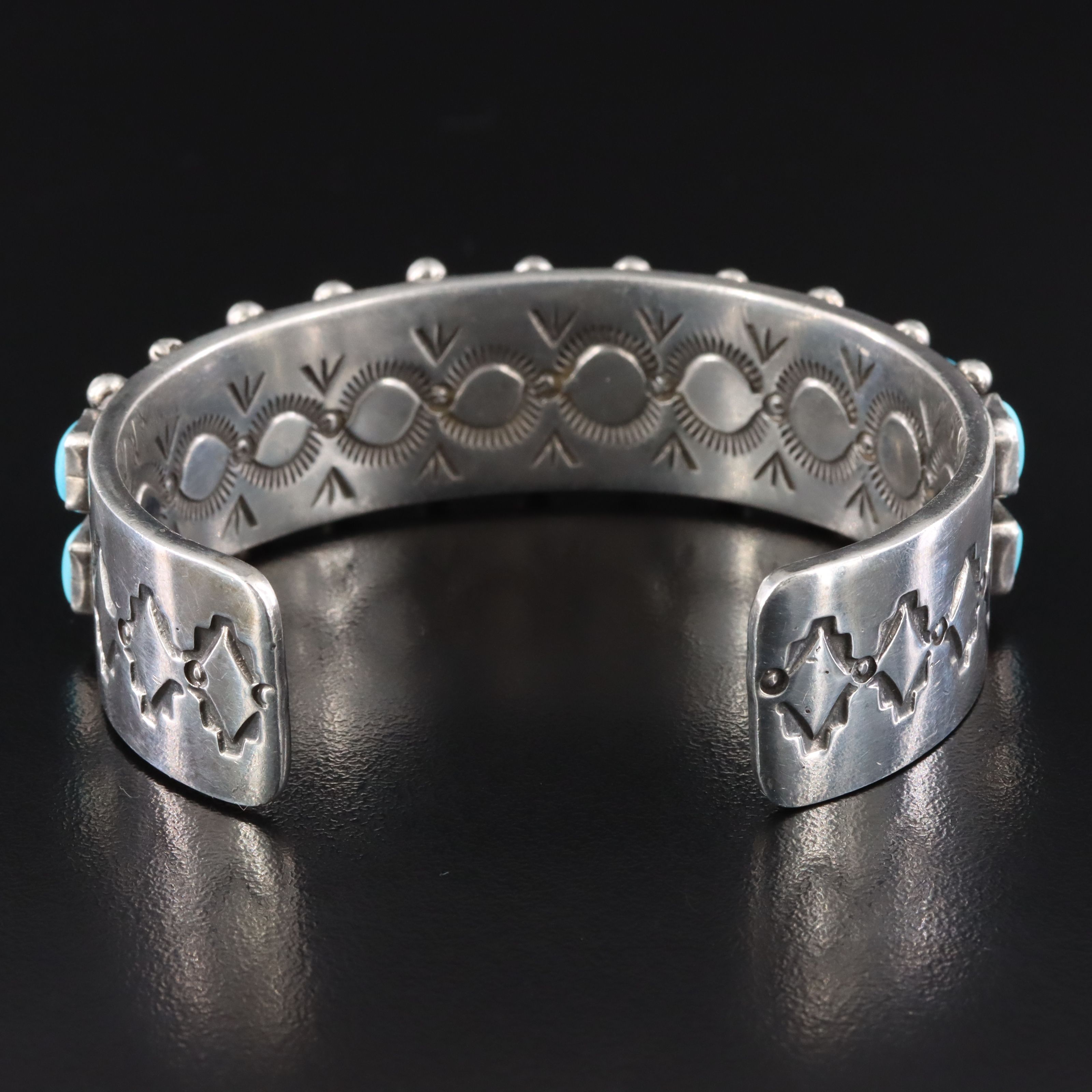 Southwestern Sterling Signed Turquoise Cuff Bracelet