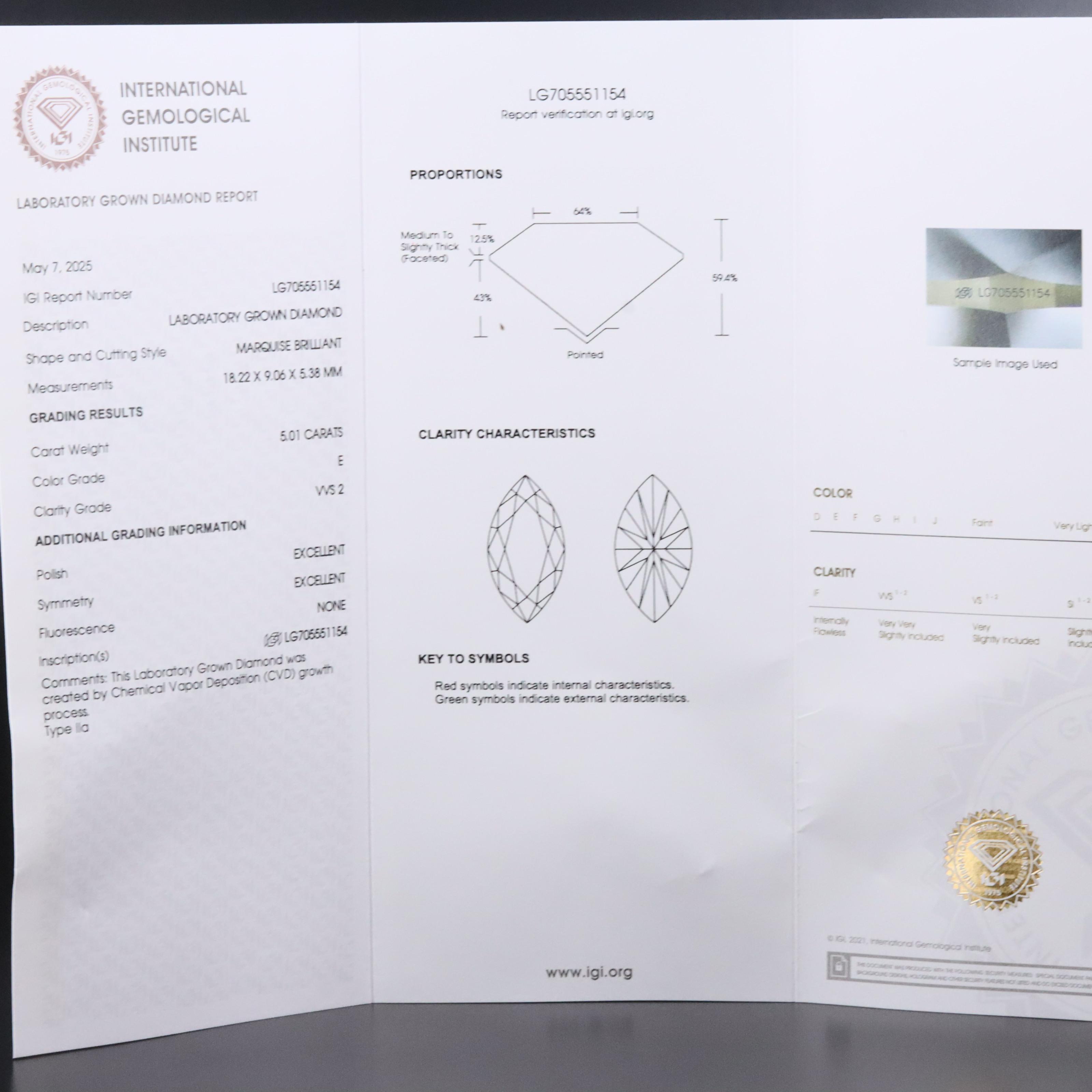 14K 5.01 CT Lab Grown Diamond Solitaire Ring with IGI Report