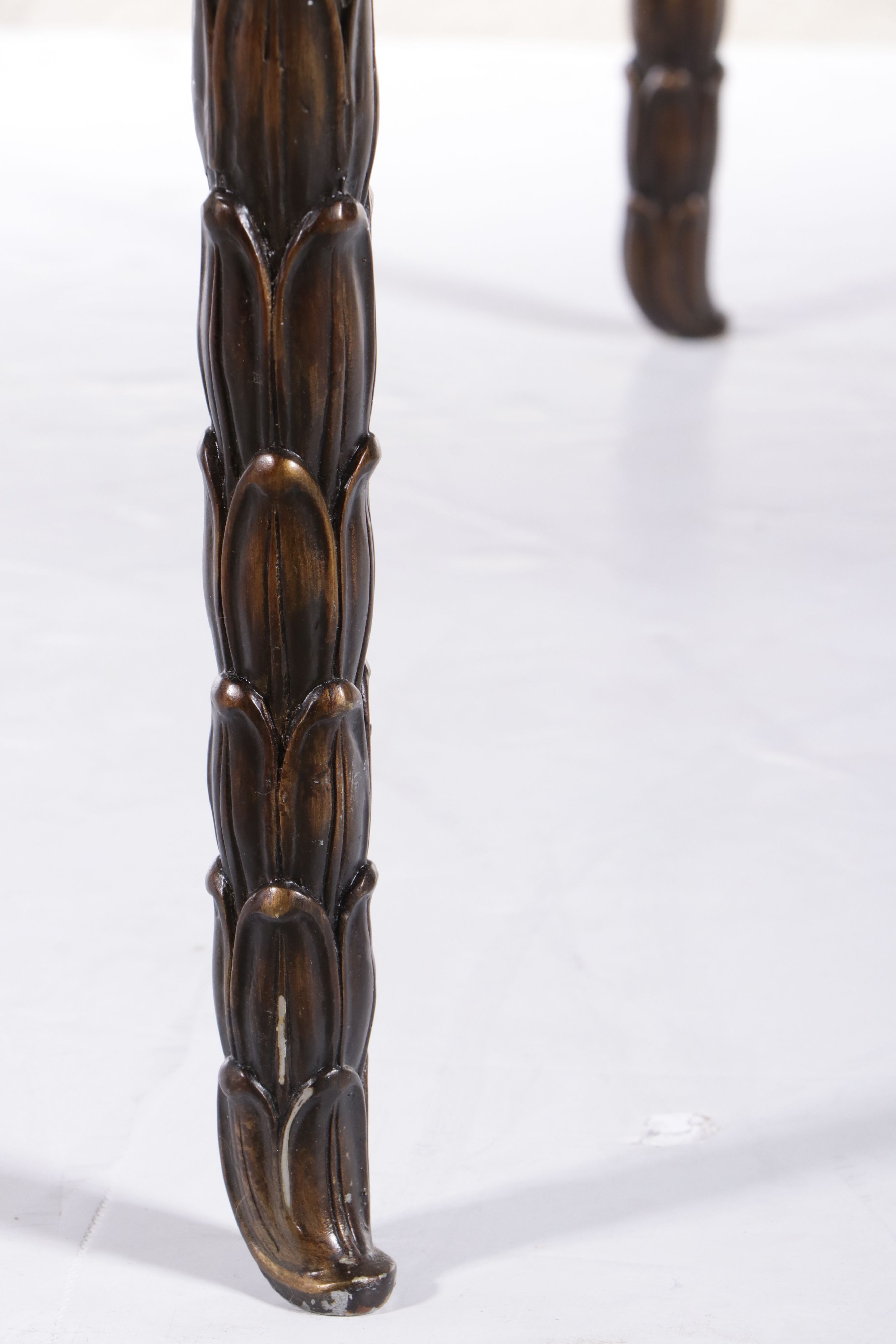 French Neoclassical Style Glass Top Coffee Table with Bronzed Metal Leaf Base