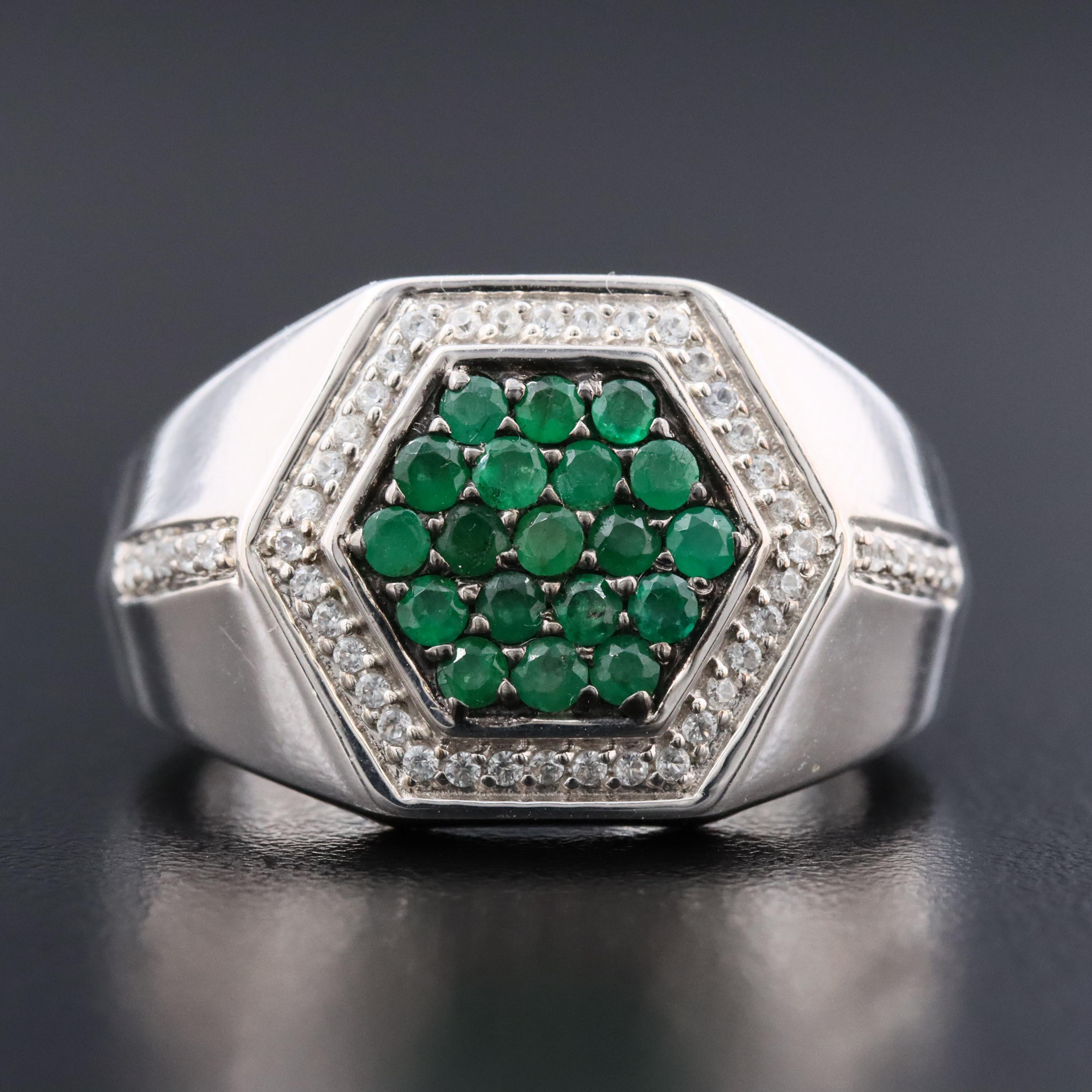 Sterling Emerald and White Topaz Ring