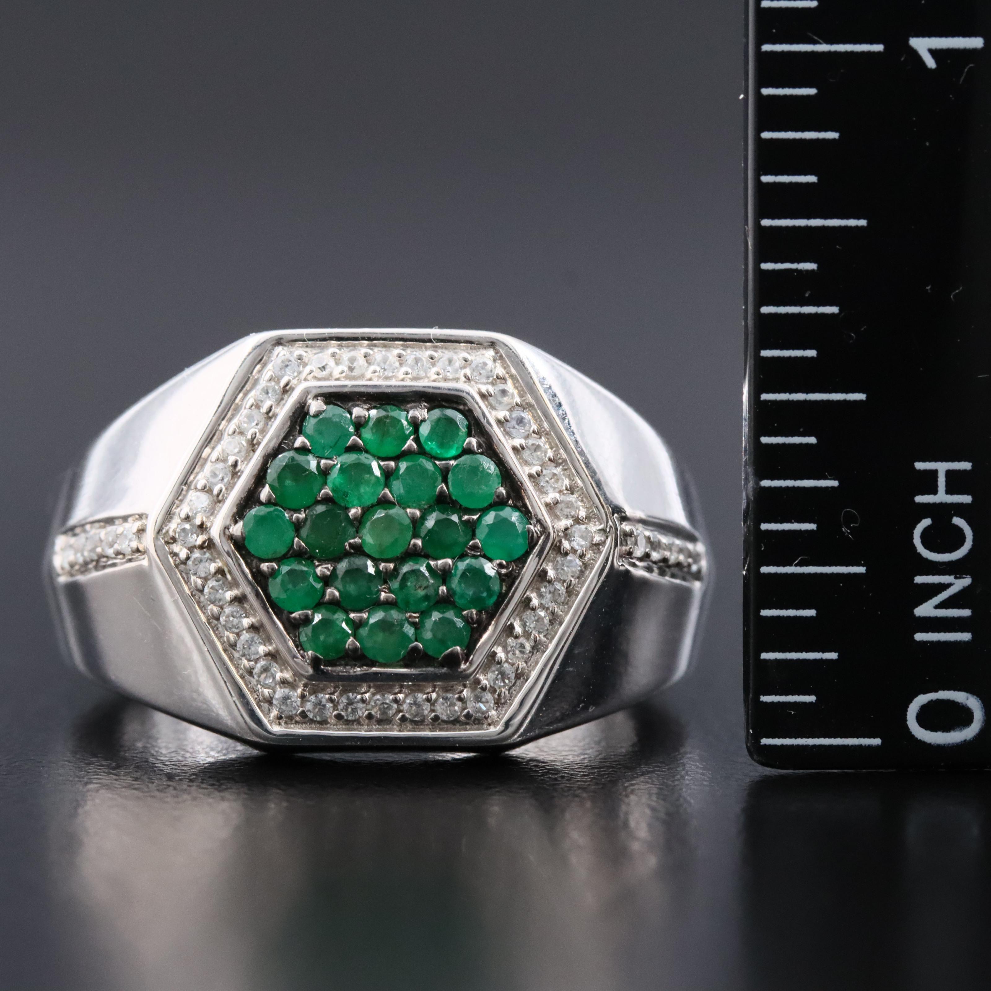 Sterling Emerald and White Topaz Ring