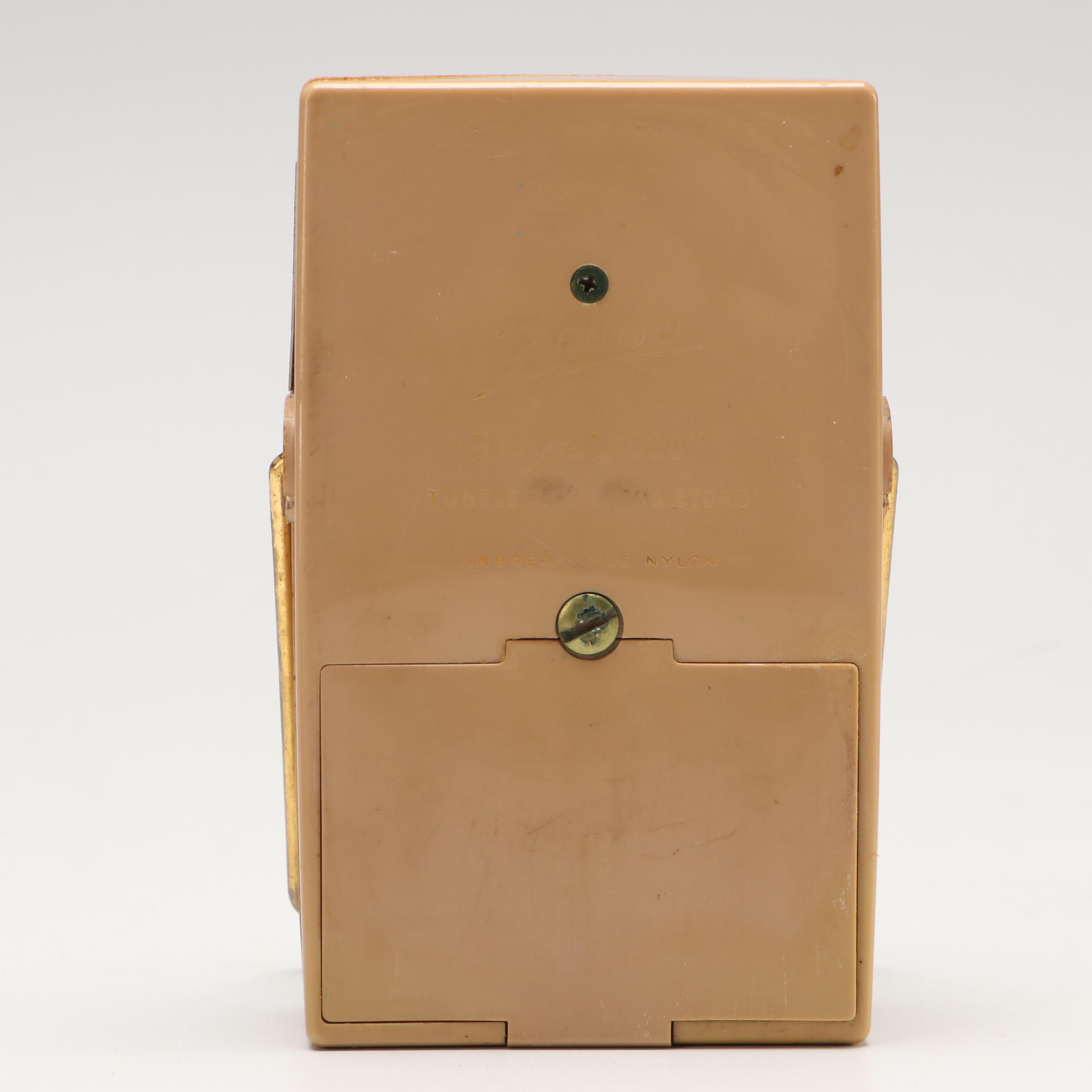 Zenith "Royal 500" Nylon Transistor Radio with Leather Case, Mid-20th Century