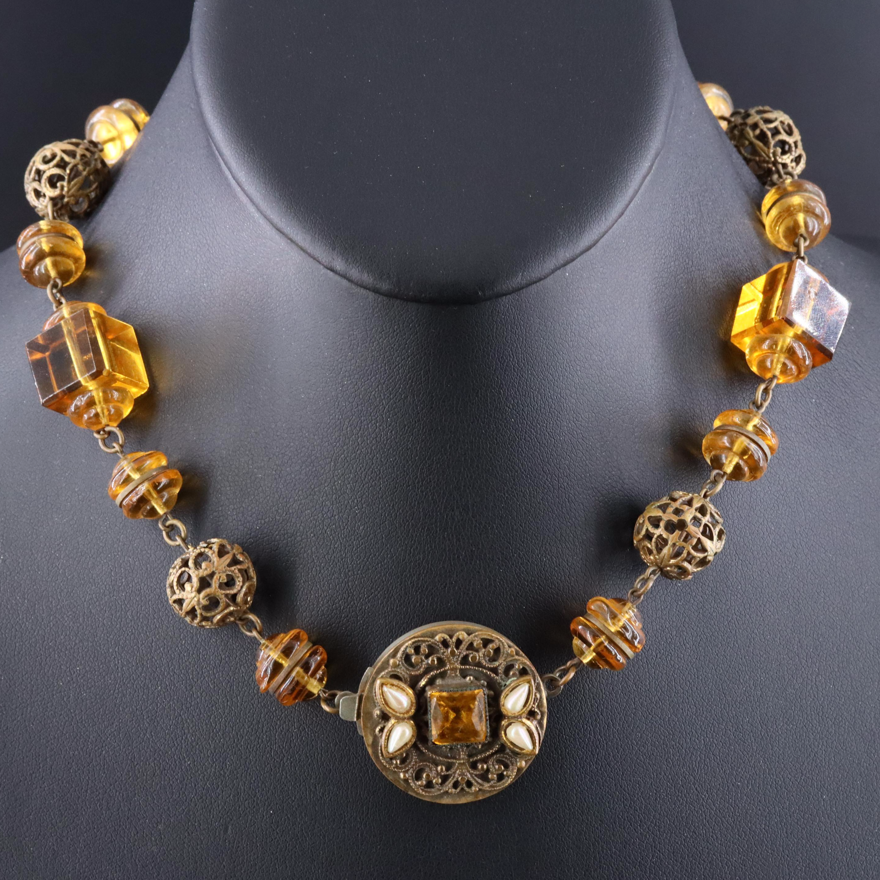 Faux Pearl and Glass Necklace