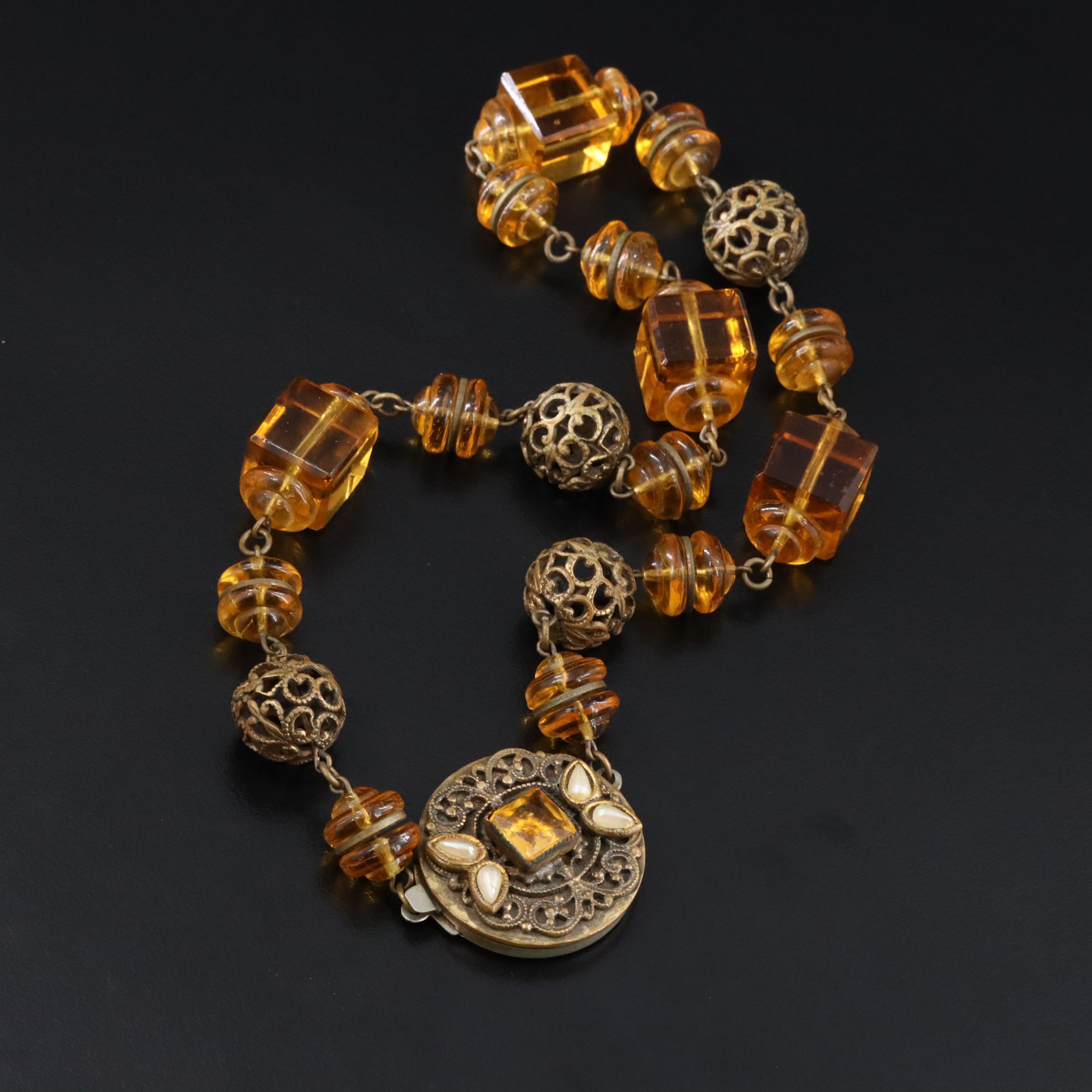 Faux Pearl and Glass Necklace