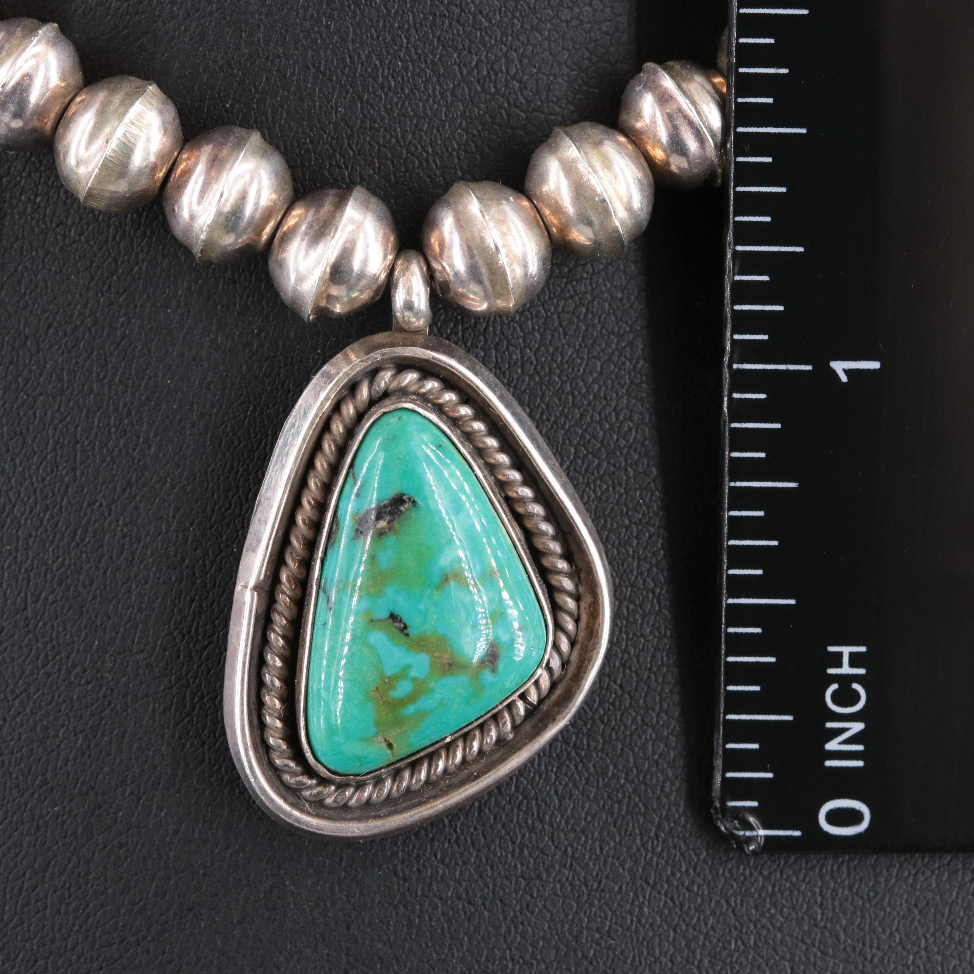 Southwestern Sterling and Turquoise Three Stone Necklace