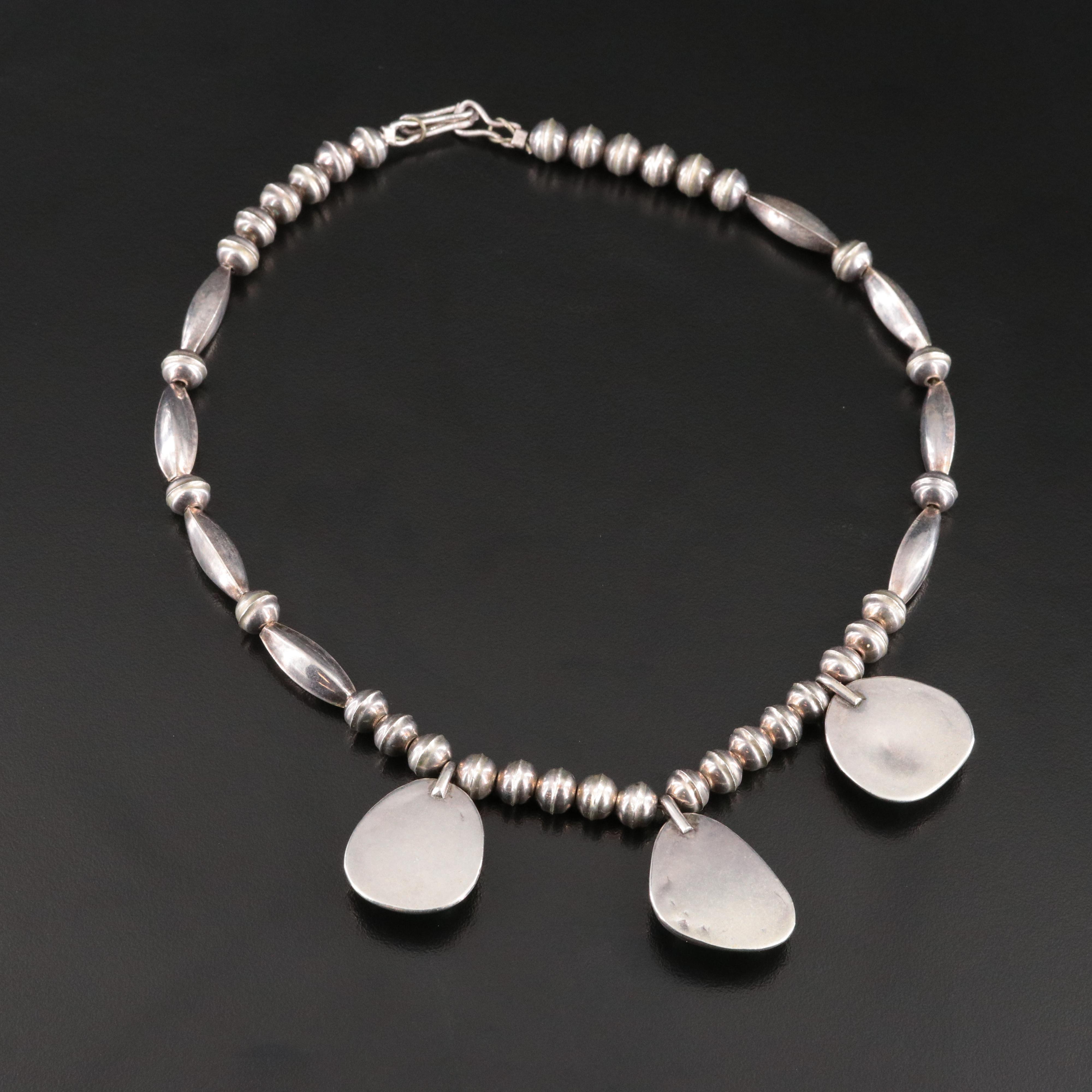 Southwestern Sterling and Turquoise Three Stone Necklace