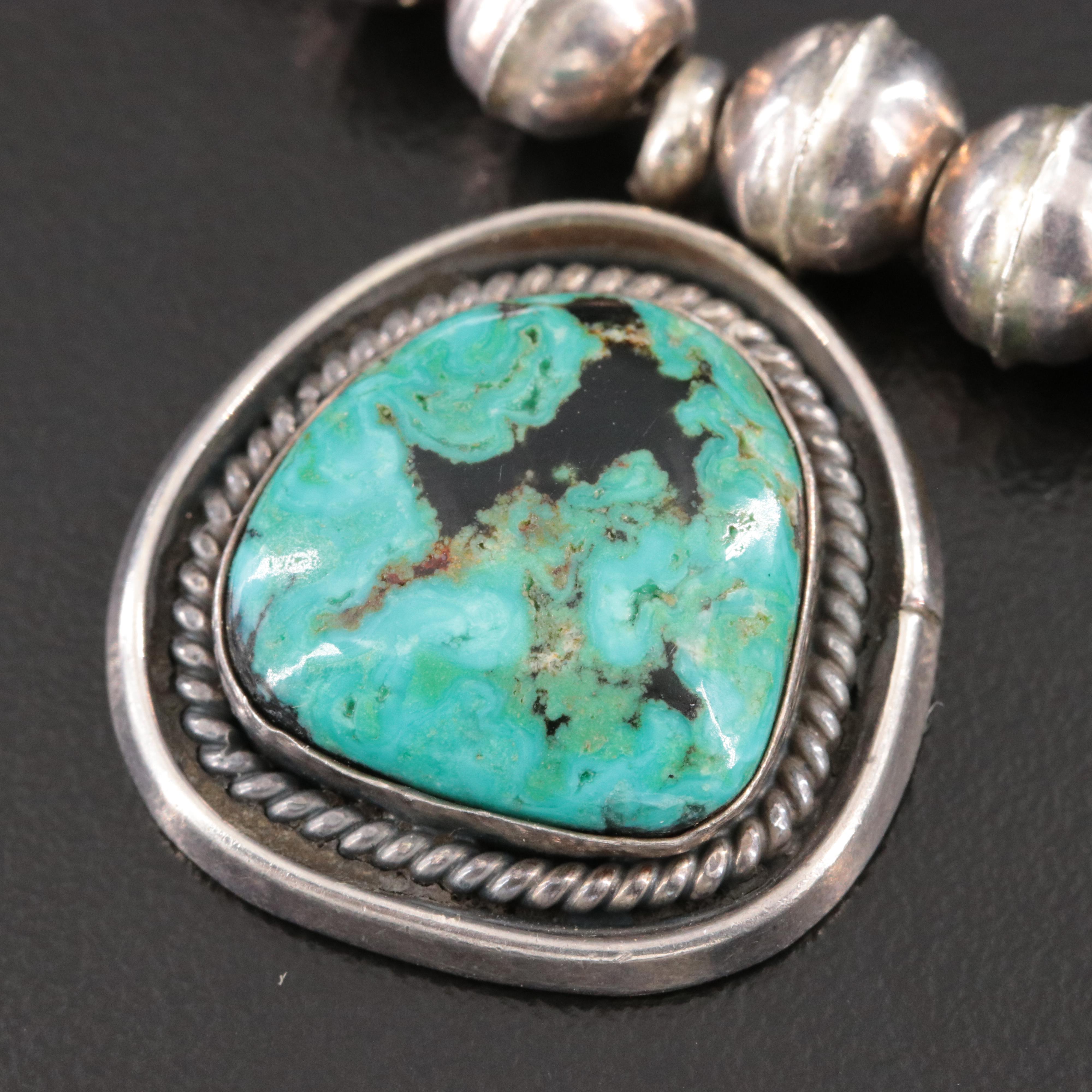 Southwestern Sterling and Turquoise Three Stone Necklace