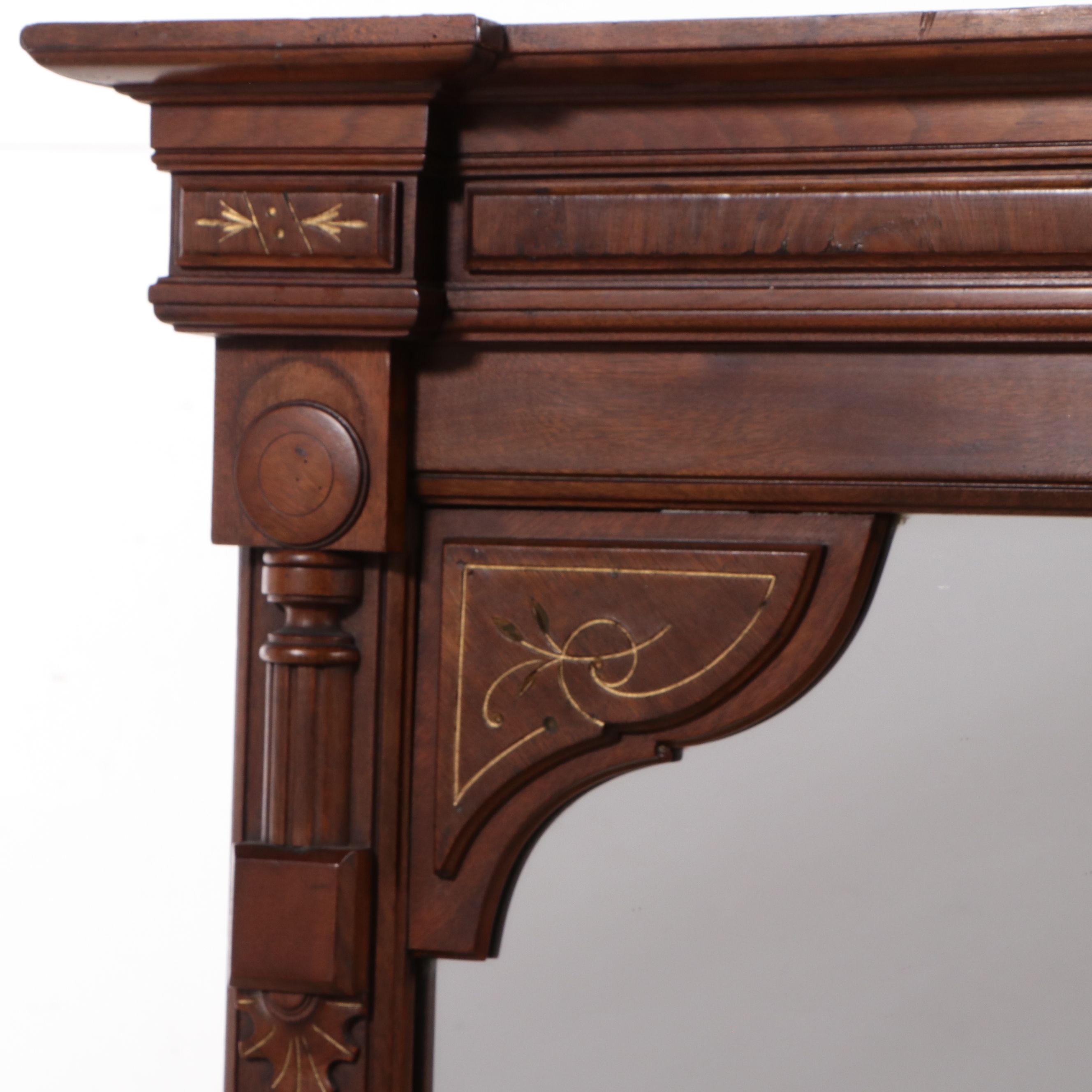 Eastlake Style Carved and Incised Walnut Overmantel Mirror