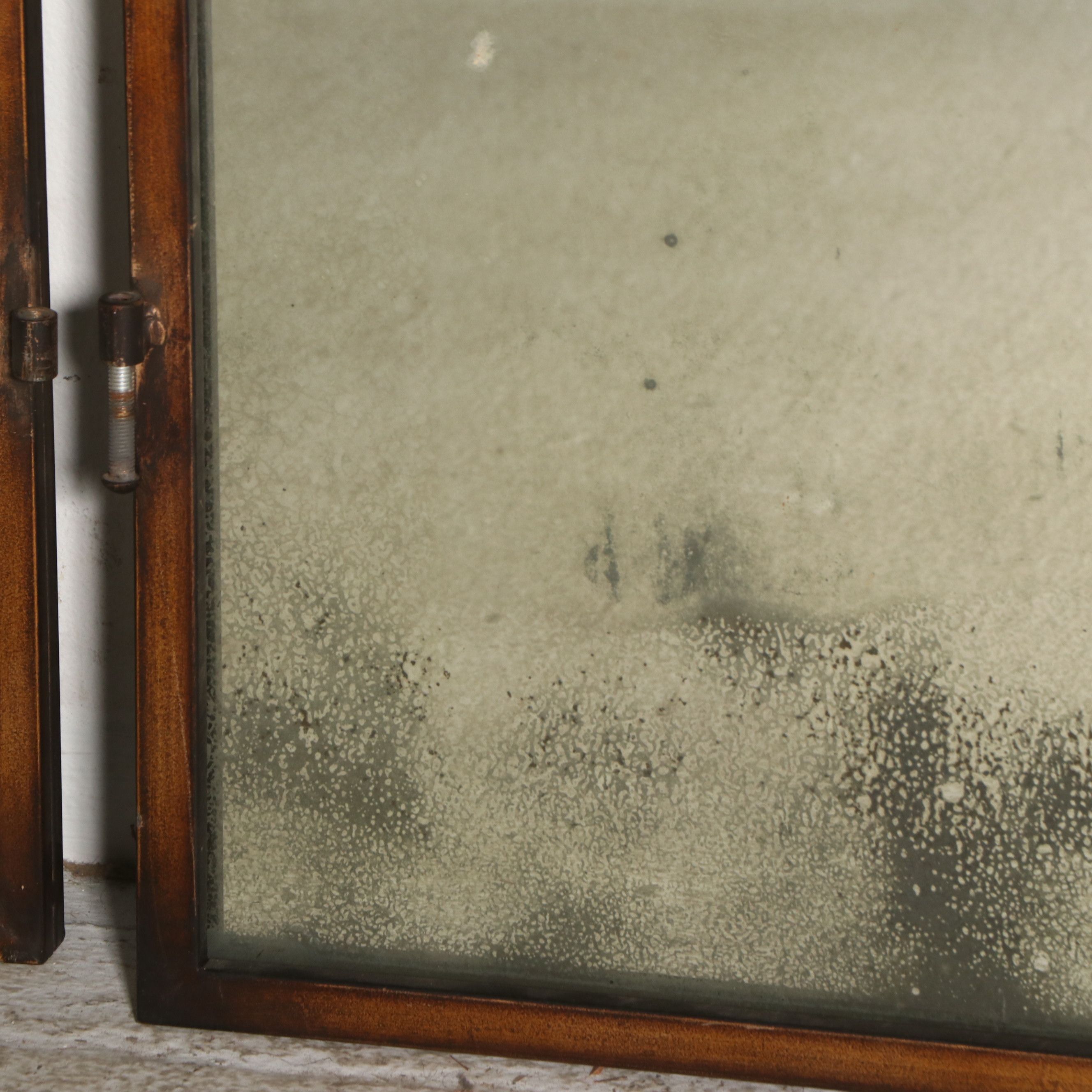 English Regency Style Three-Panel Metal Frame Antiqued Mirrored Screen