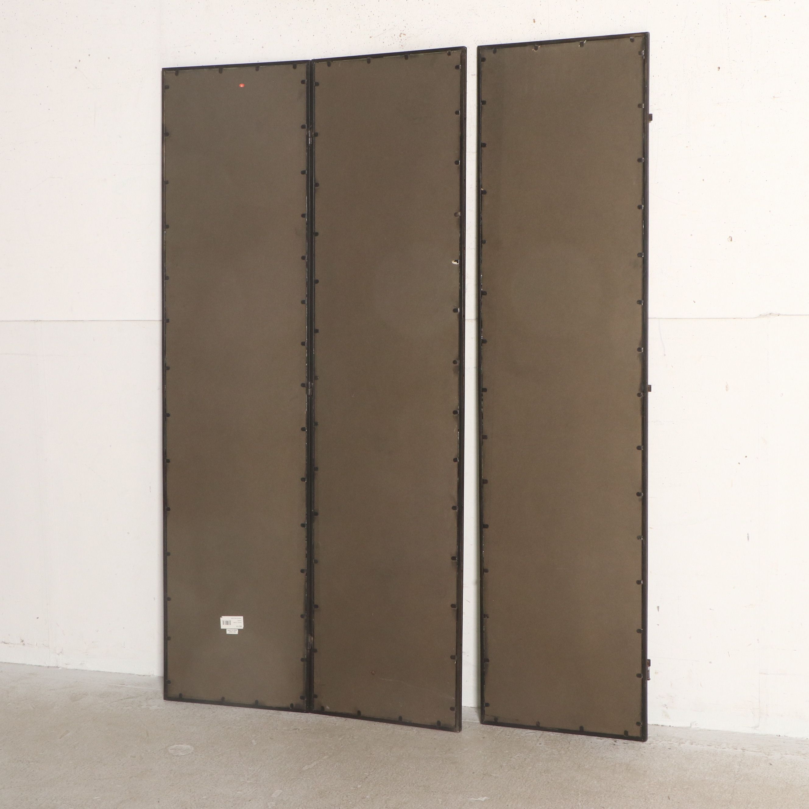 English Regency Style Three-Panel Metal Frame Antiqued Mirrored Screen