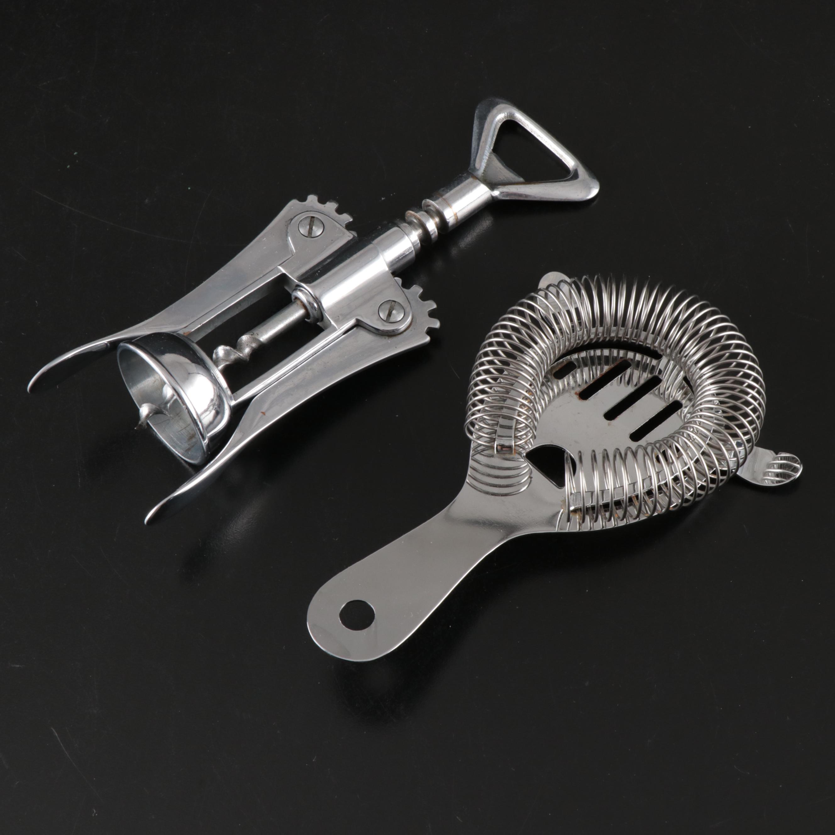 Wilton Armetale Stainless Steel Tray and Bowl with Other Metal and Glass Barware