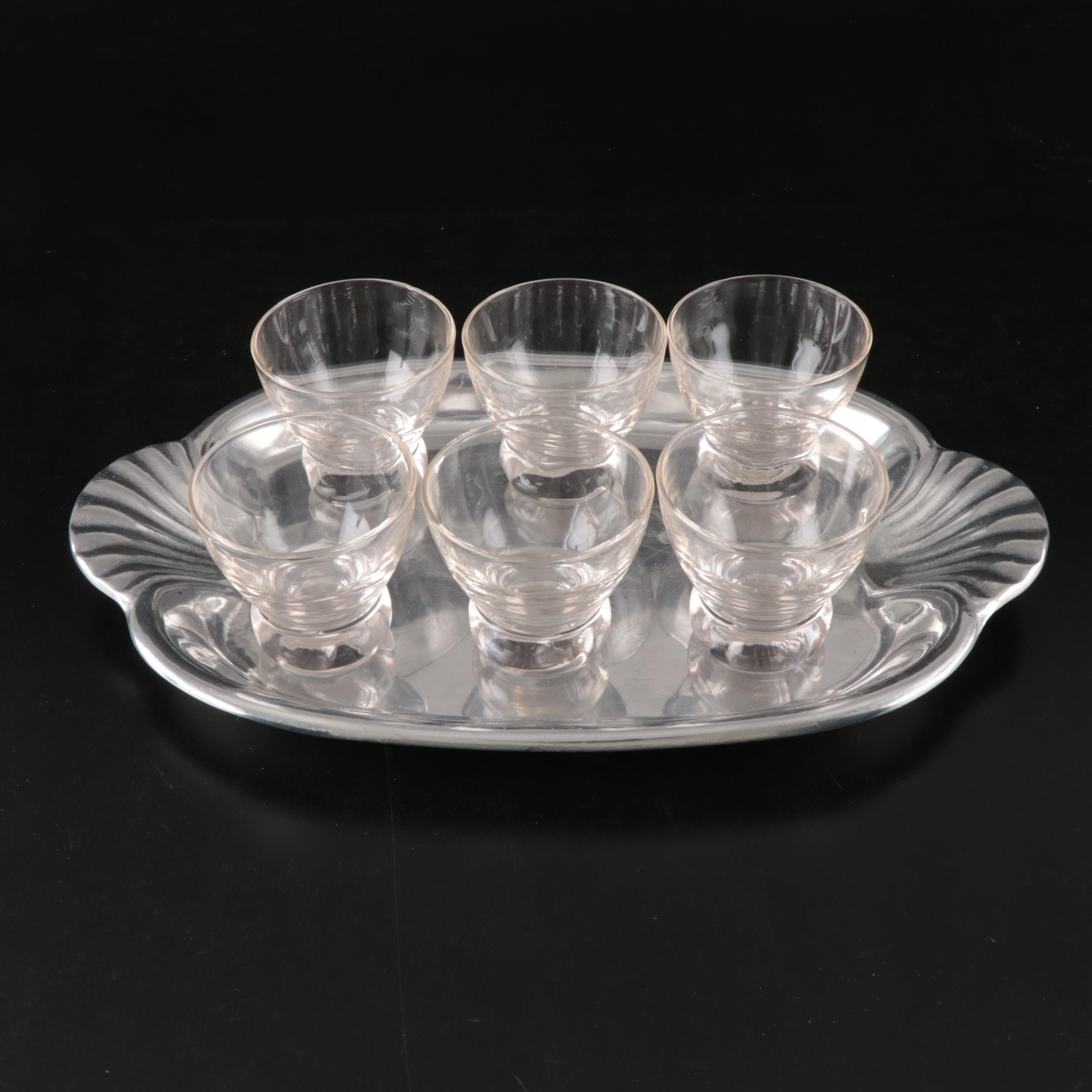 Wilton Armetale Stainless Steel Tray and Bowl with Other Metal and Glass Barware