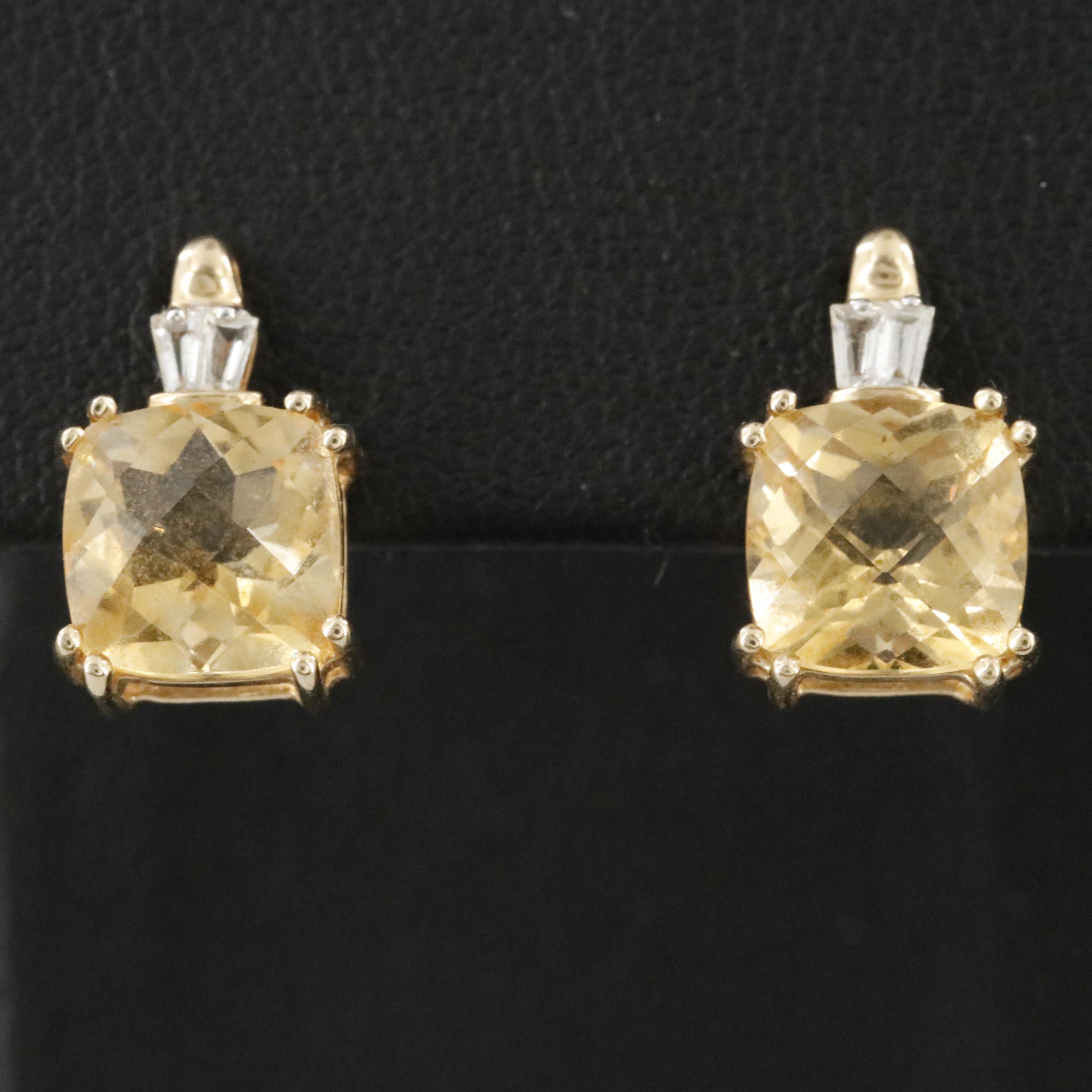 14K Citrine and White Topaz Earrings