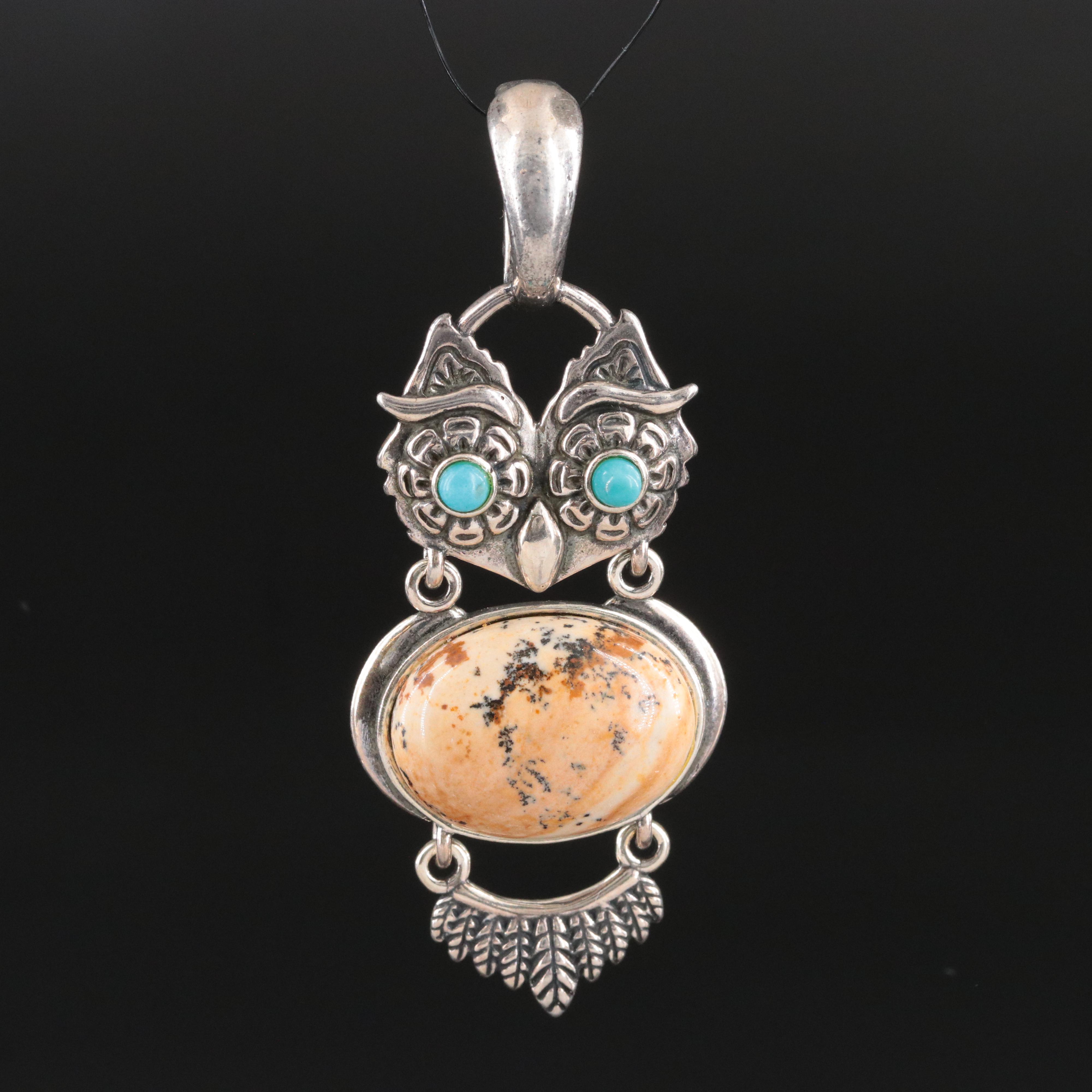 American West by Relios Sterling Jasper and Turquoise Owl Enhancer Pendant