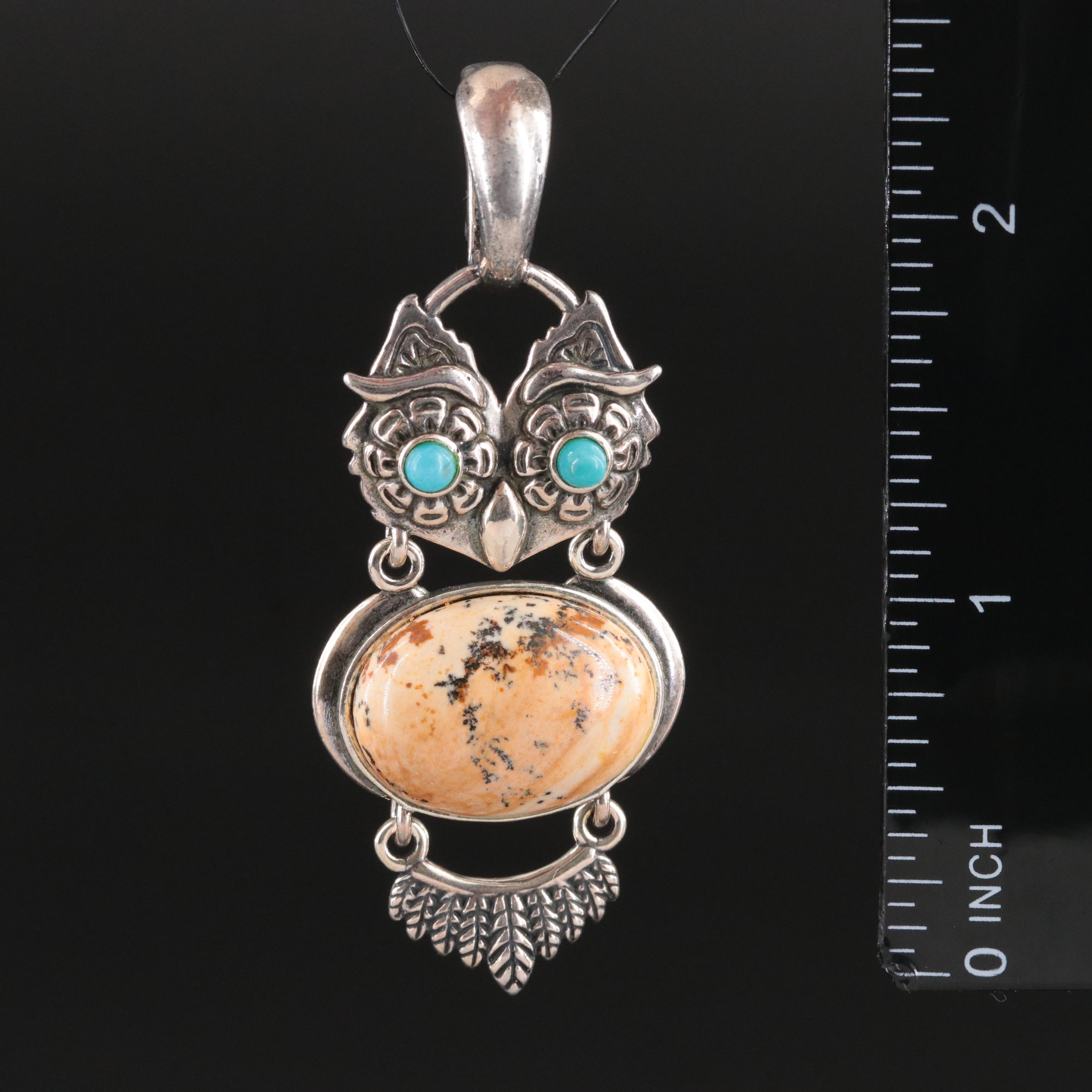 American West by Relios Sterling Jasper and Turquoise Owl Enhancer Pendant