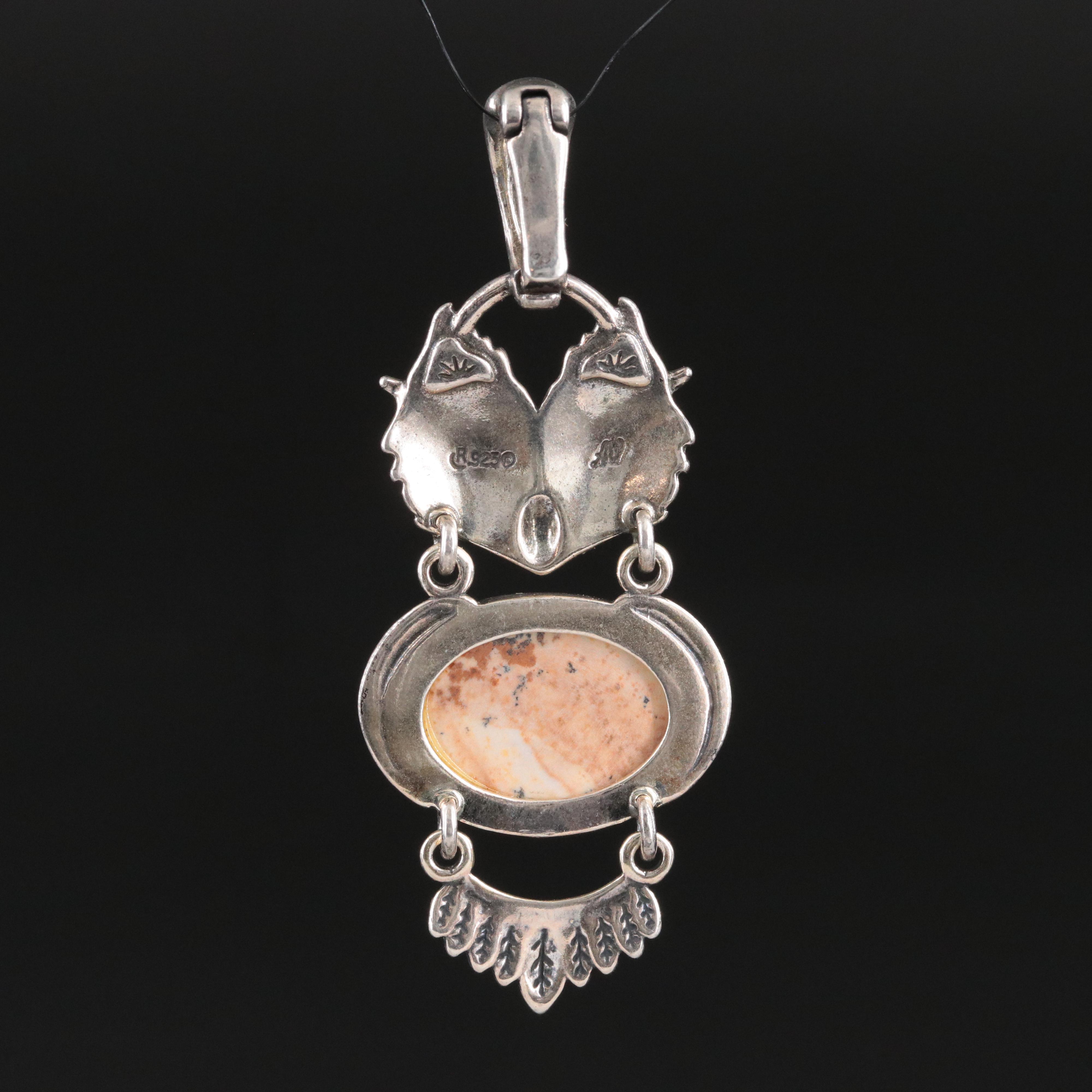 American West by Relios Sterling Jasper and Turquoise Owl Enhancer Pendant