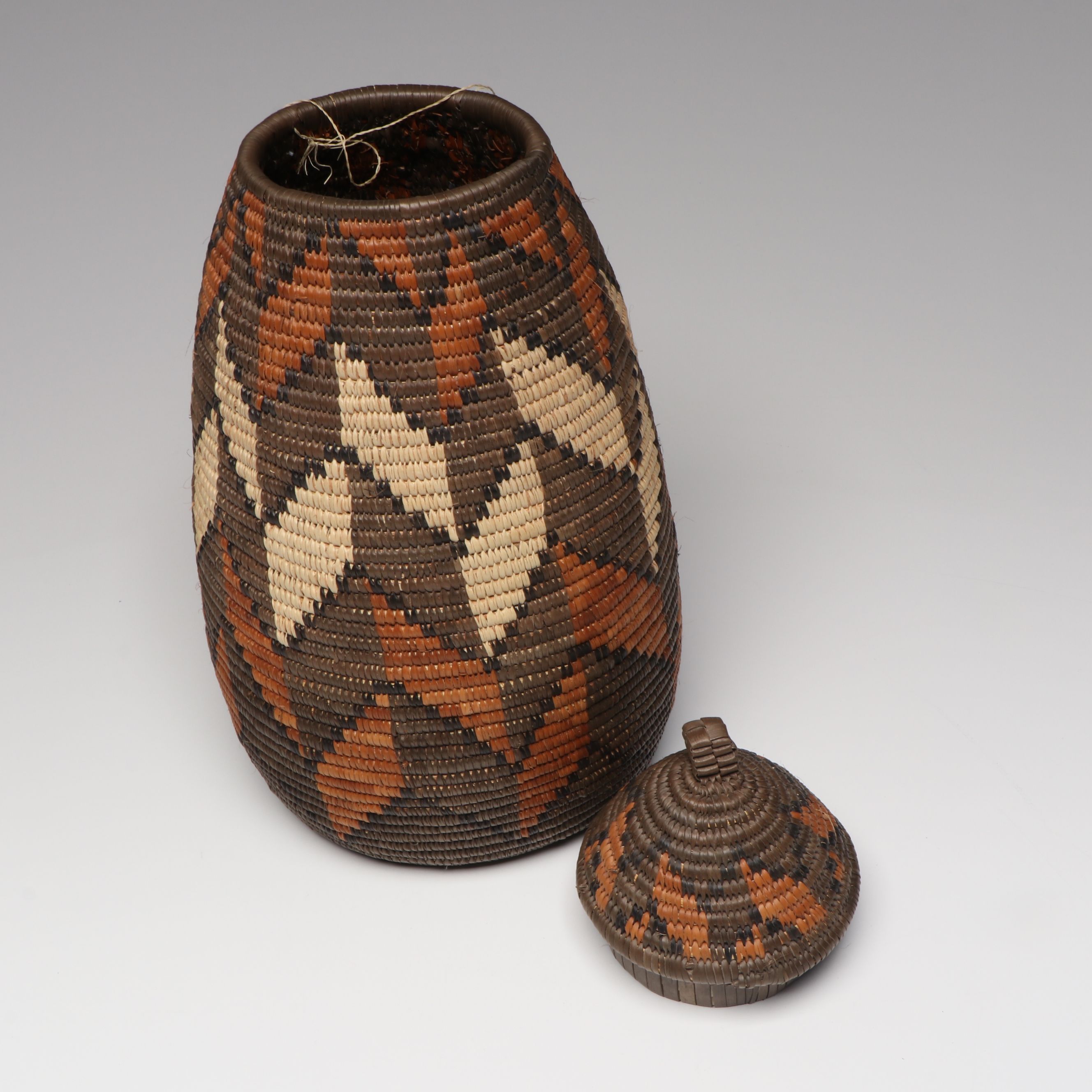 Sebenzile Zulu Artisan Crafted Ilala Palm and Natural Dye Ukhamba Basket