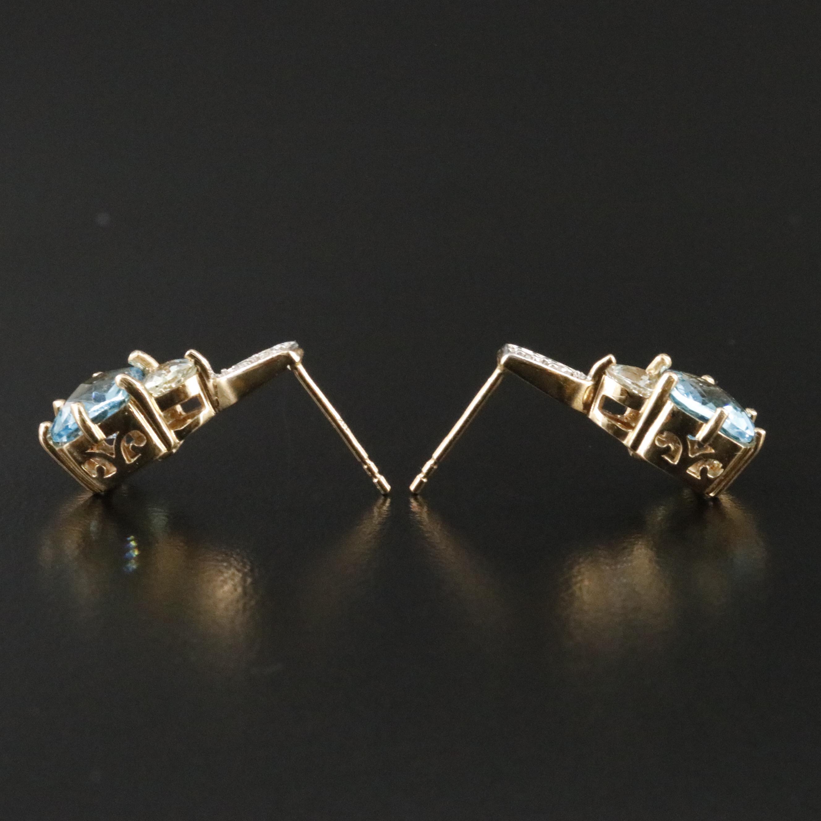 14K Topaz, Prasiolite and Diamond Earrings