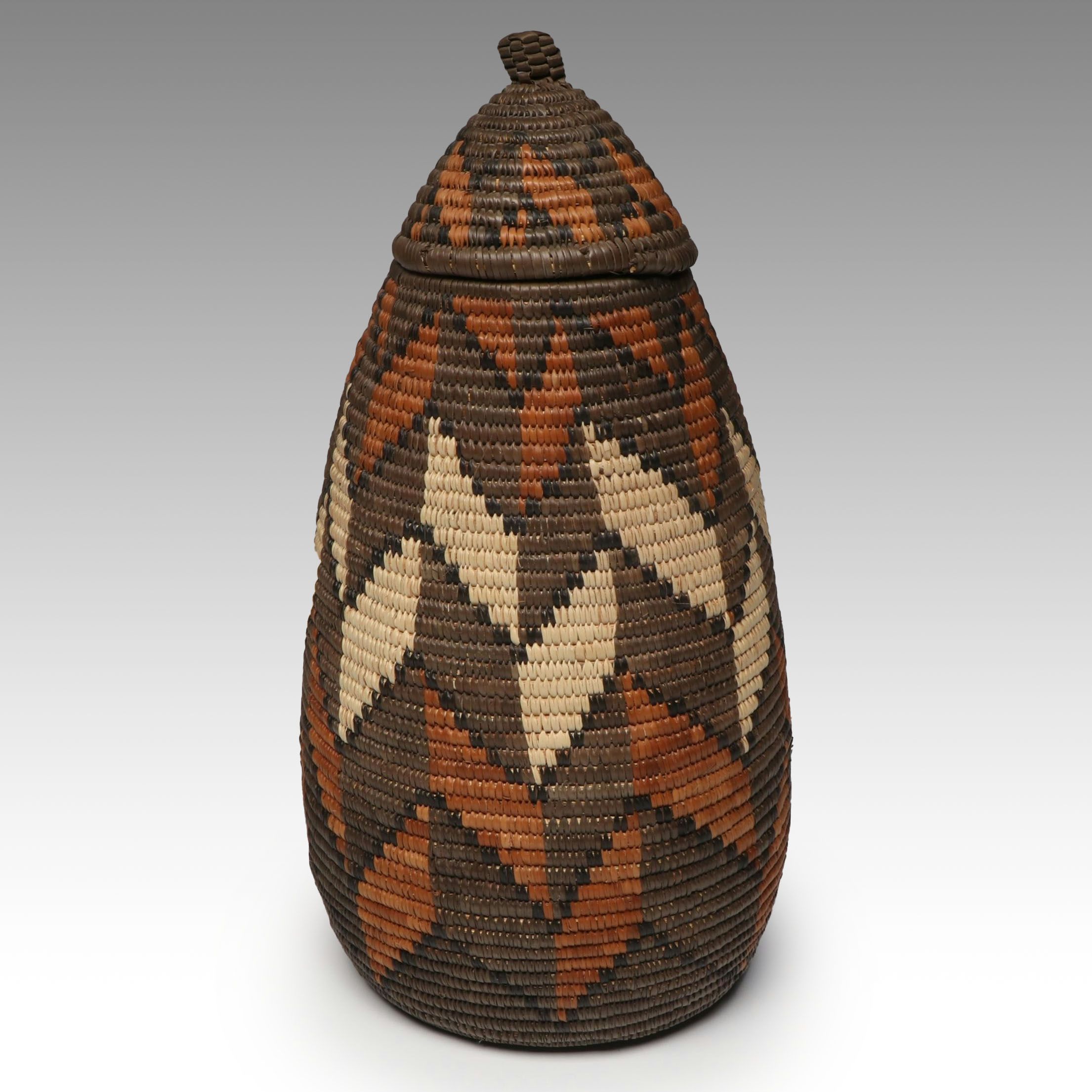 Sebenzile Zulu Artisan Crafted Ilala Palm and Natural Dye Ukhamba Basket