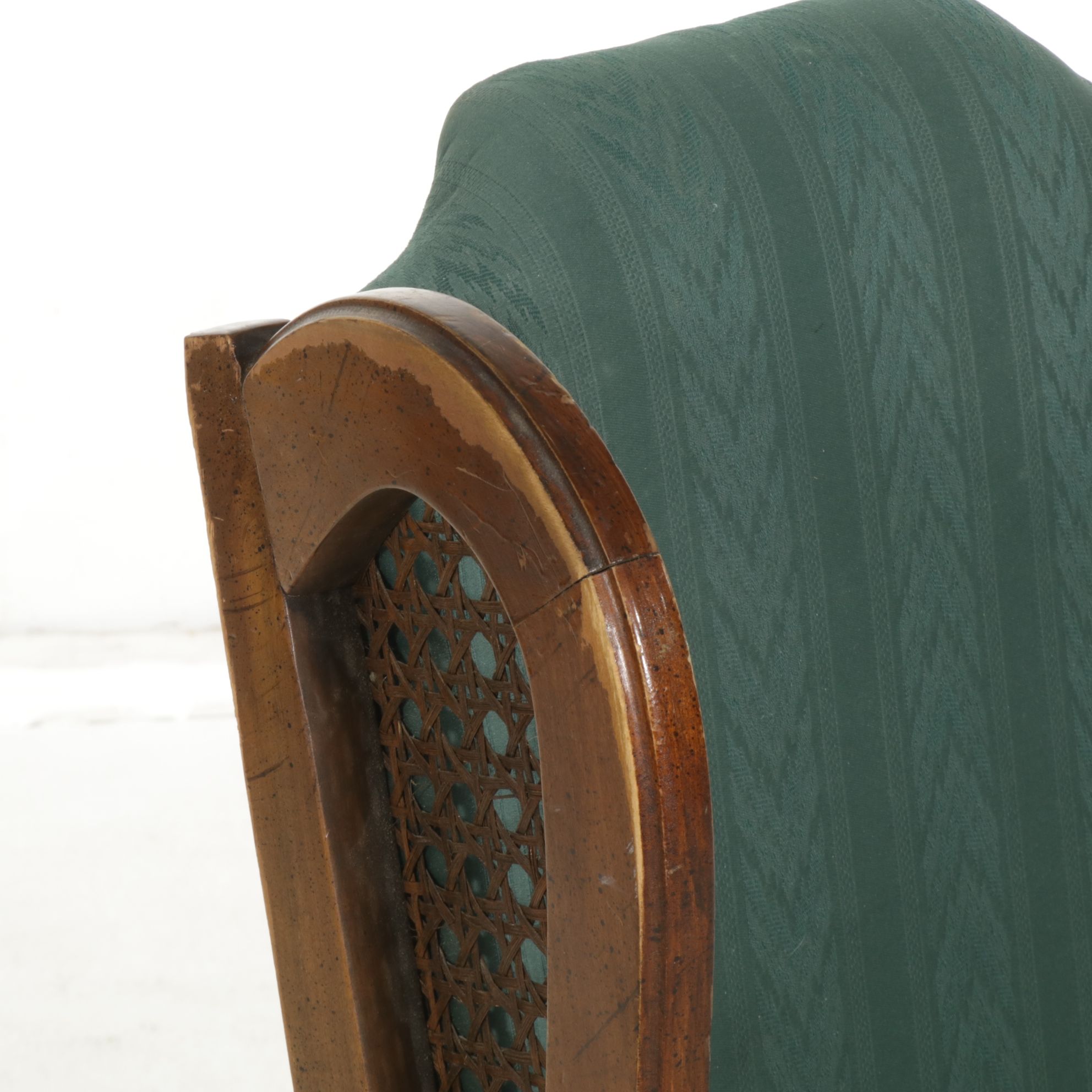 Wingback Armchair with Woven Cane Side Panels, Mid to Late 20th Century