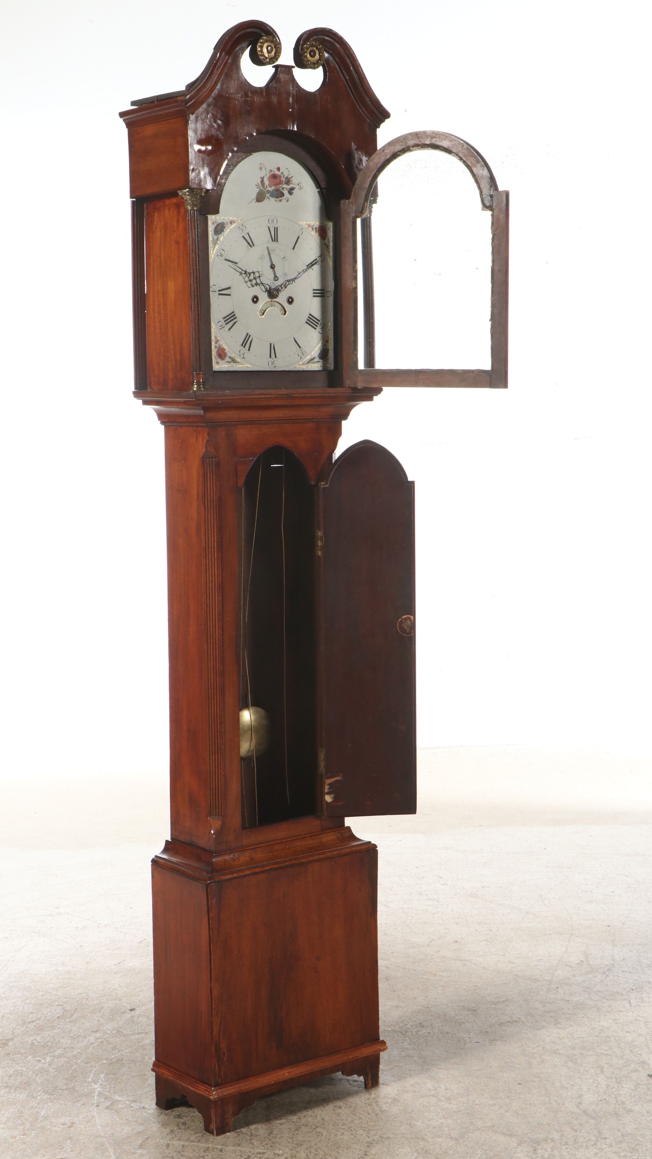 George III Inlaid Mahogany Tallcase Clock with Hand-Painted Face