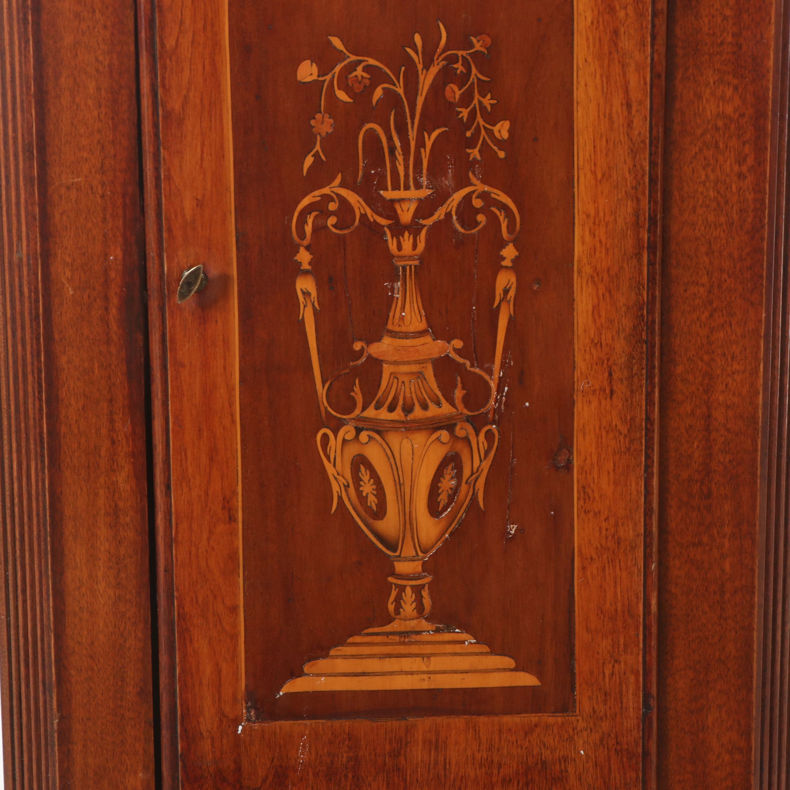 George III Inlaid Mahogany Tallcase Clock with Hand-Painted Face
