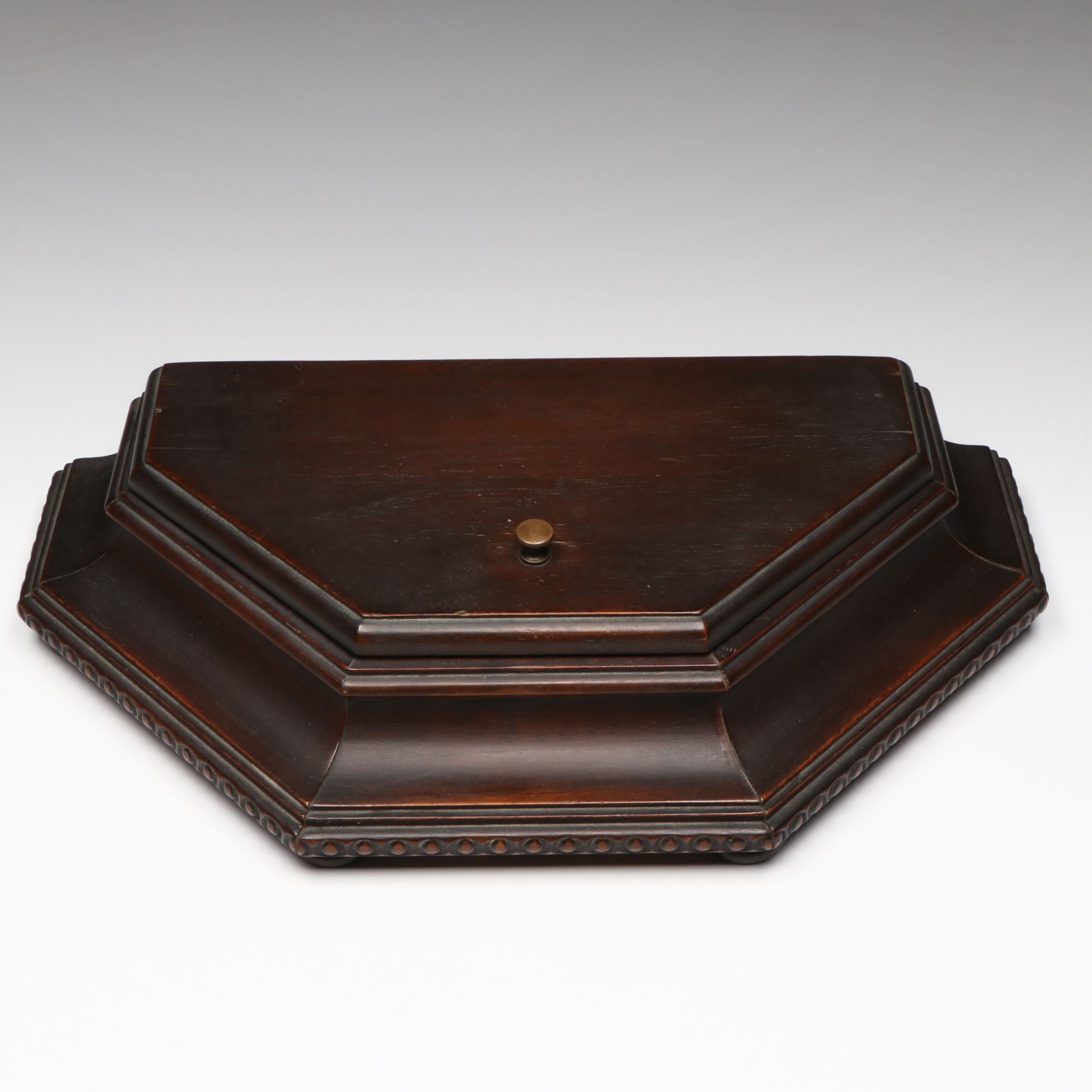 Wooden Hexagon Lidded Box with Glass and Metal Desk Décor