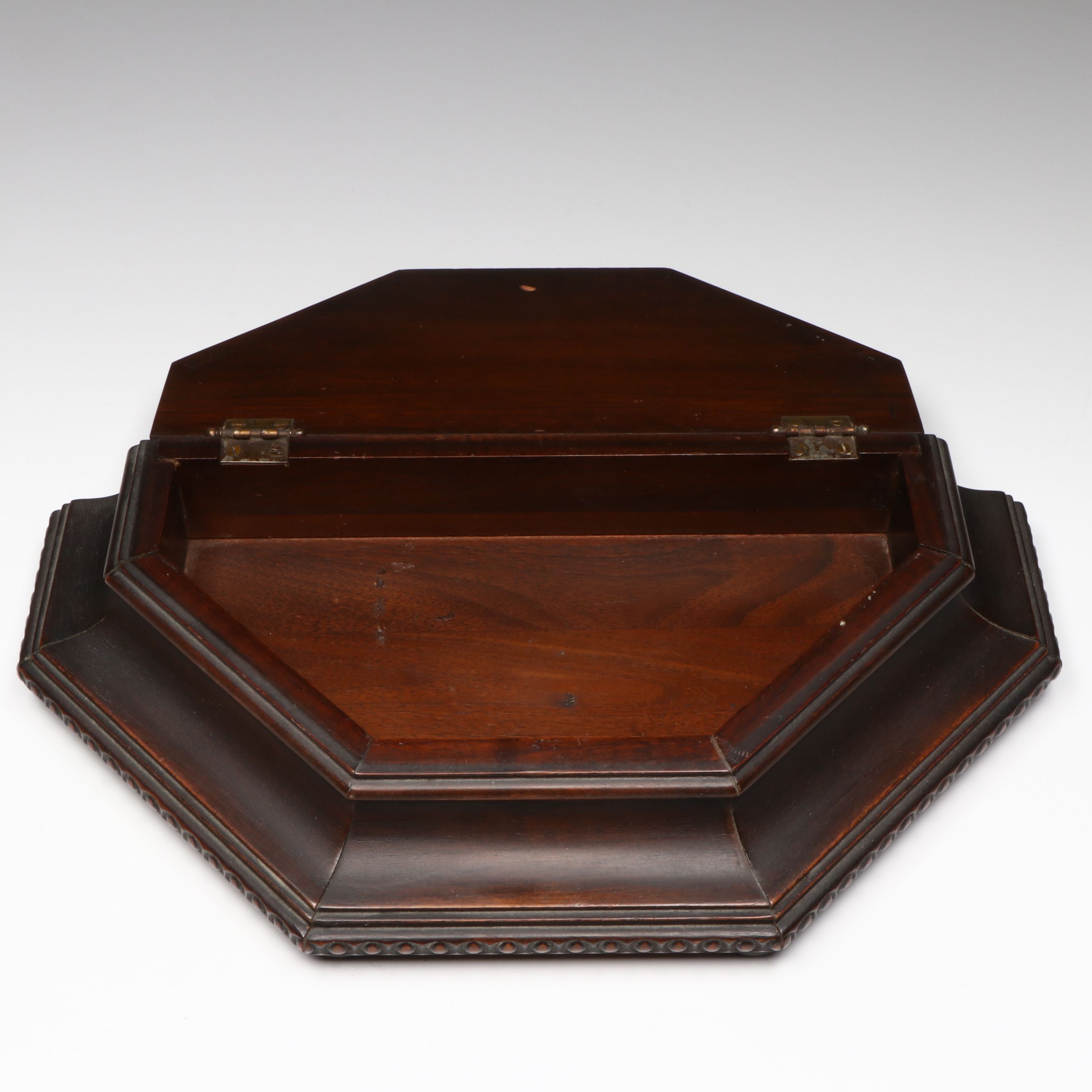 Wooden Hexagon Lidded Box with Glass and Metal Desk Décor