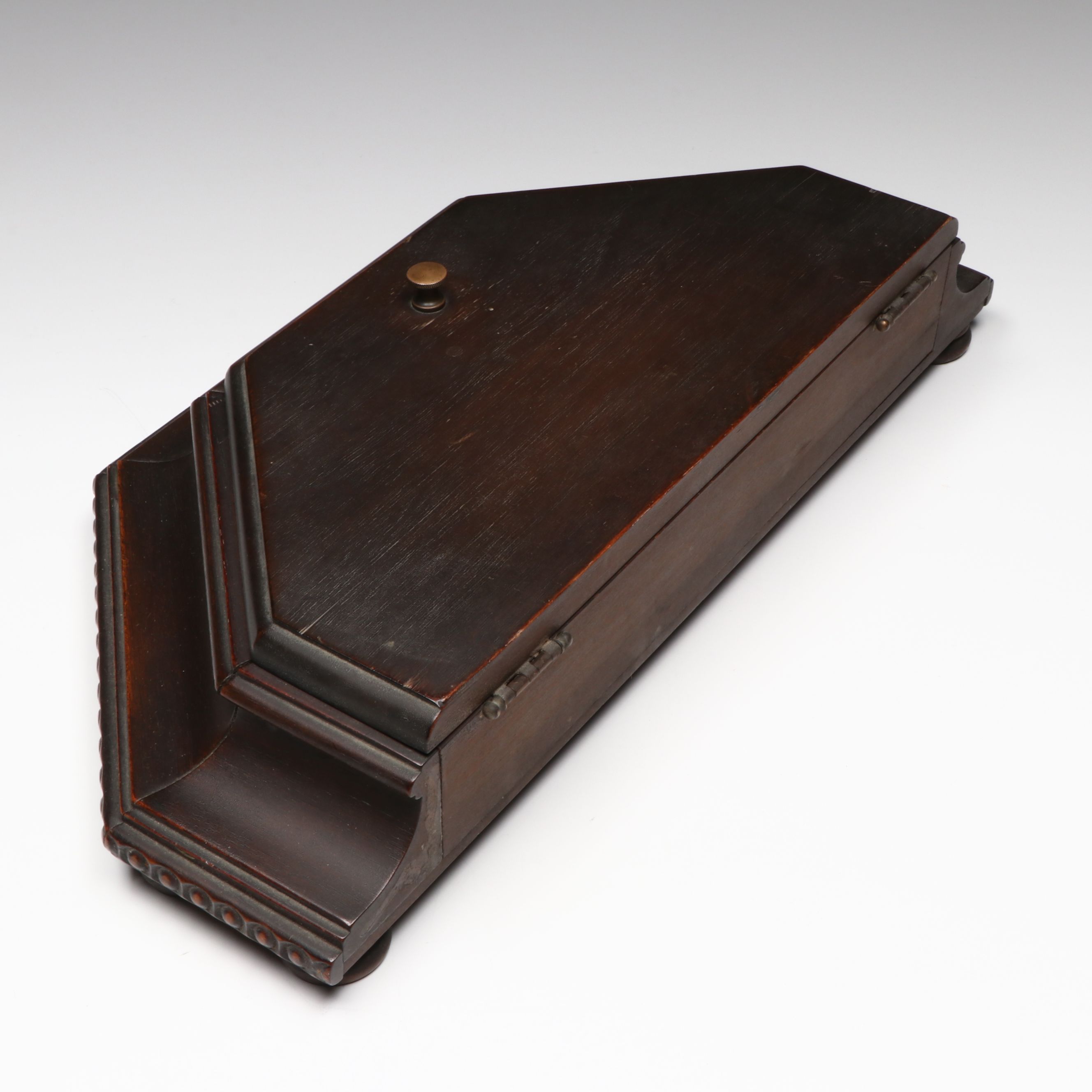 Wooden Hexagon Lidded Box with Glass and Metal Desk Décor