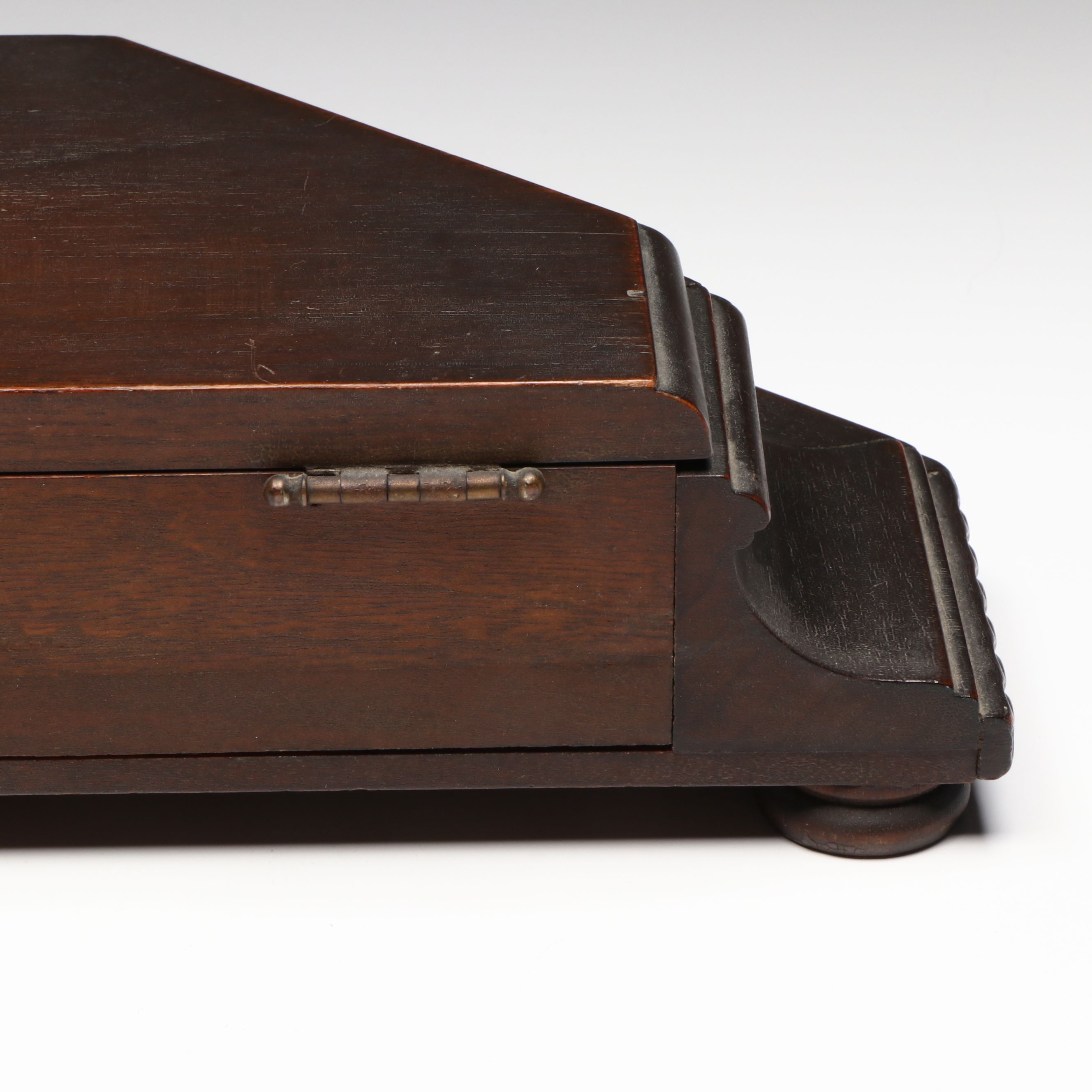 Wooden Hexagon Lidded Box with Glass and Metal Desk Décor