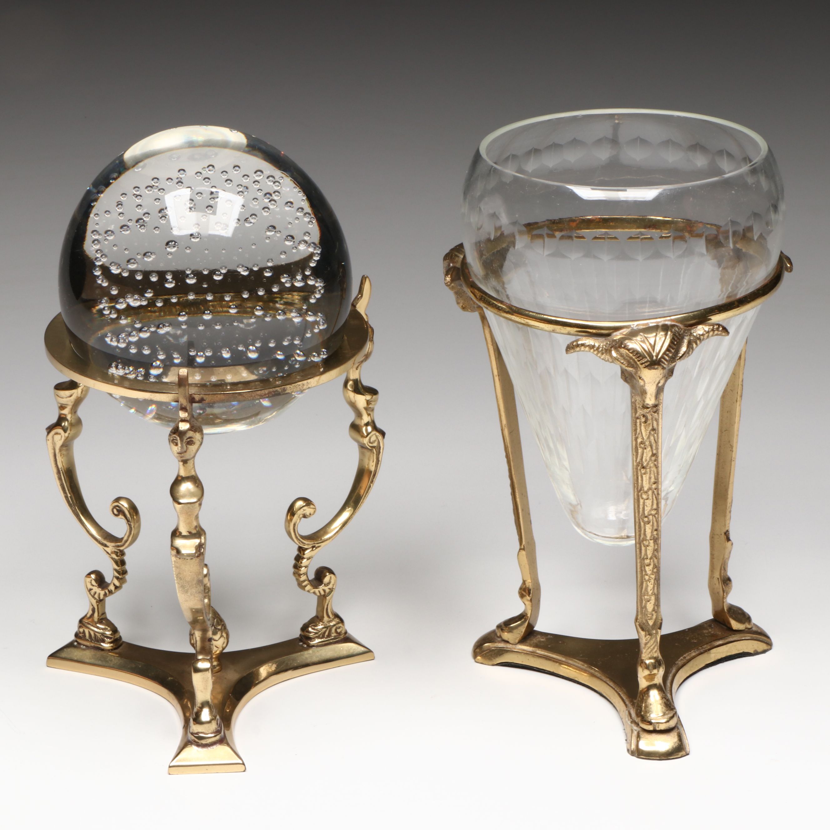 Wooden Hexagon Lidded Box with Glass and Metal Desk Décor