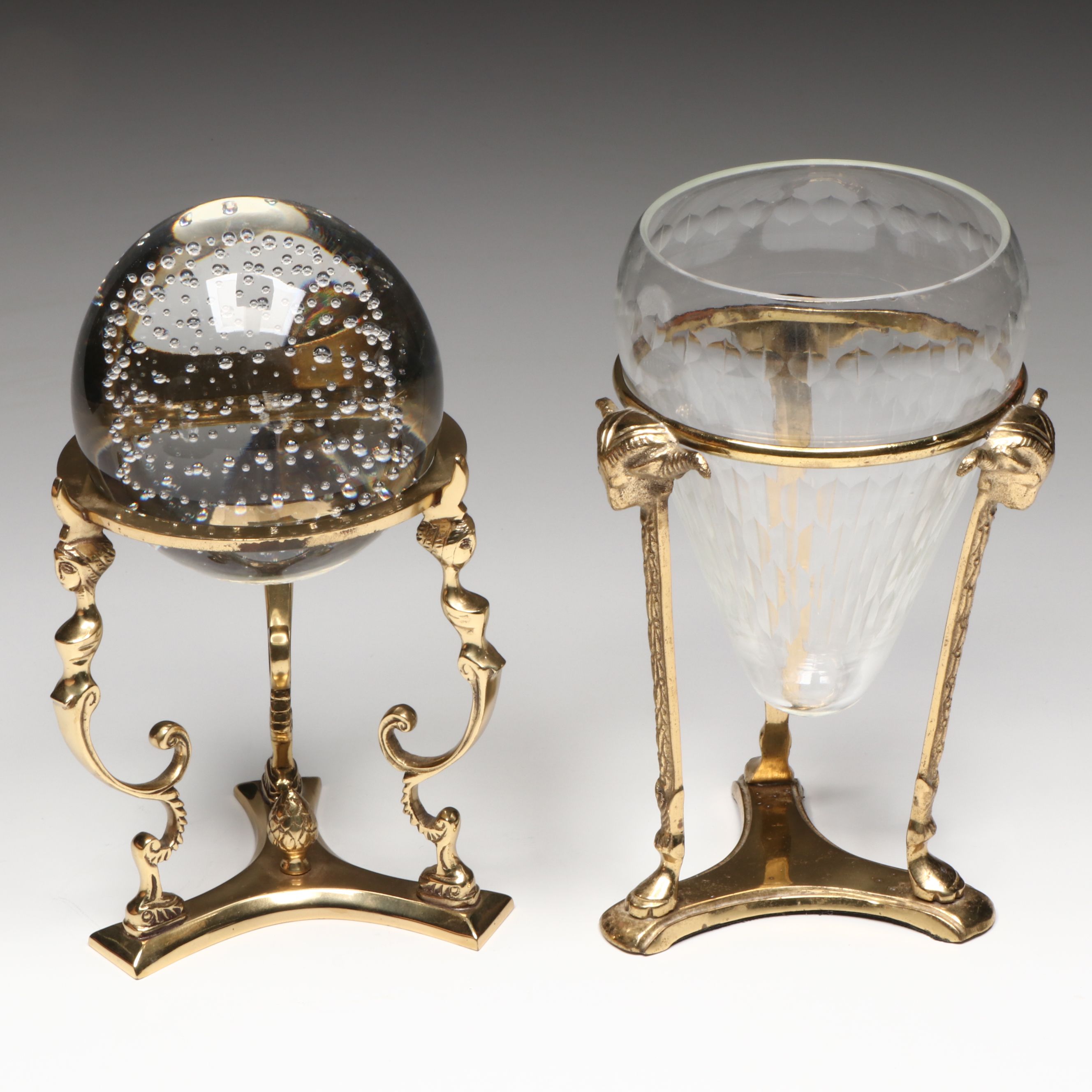 Wooden Hexagon Lidded Box with Glass and Metal Desk Décor