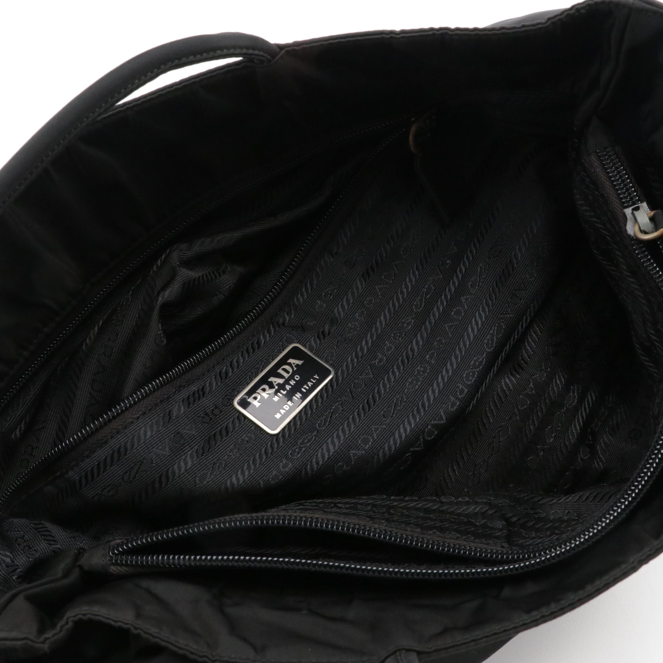 Prada Large Middle Zip Tote in Black Tessuto Nylon