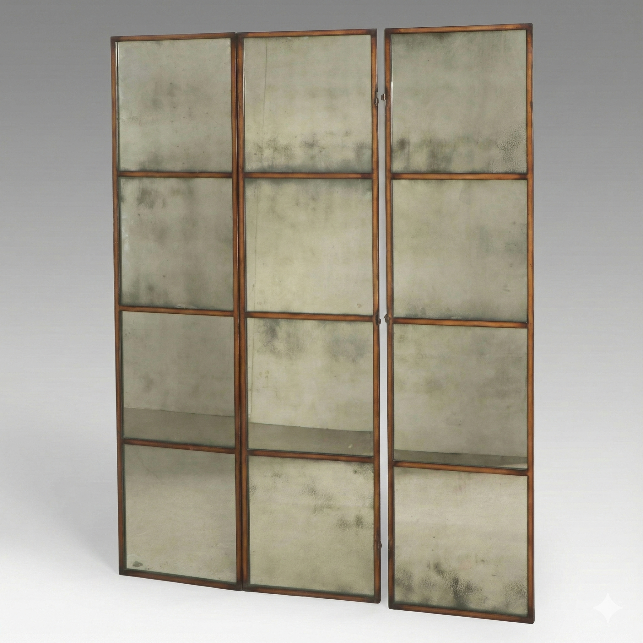 English Regency Style Three-Panel Metal Frame Antiqued Mirrored Screen