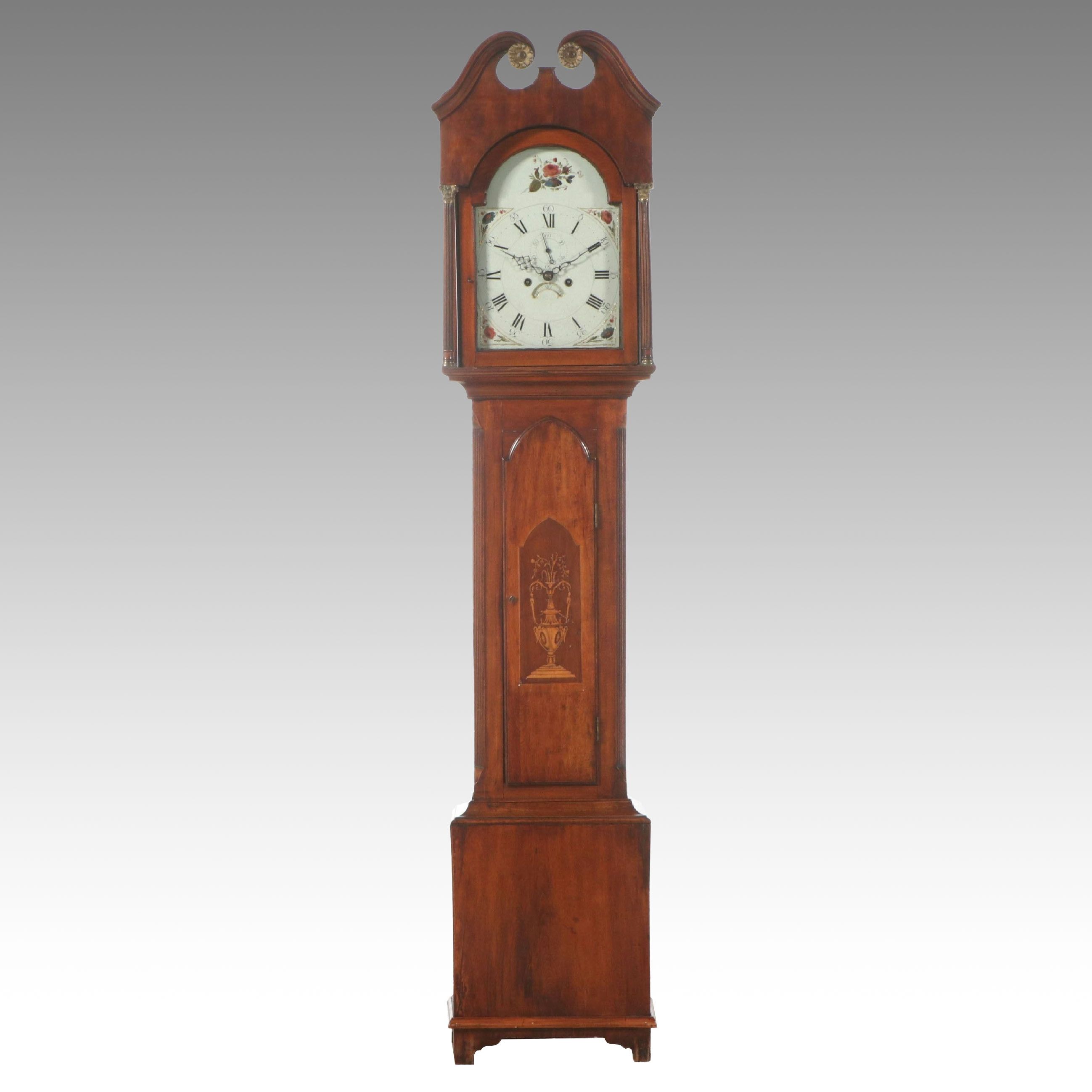 George III Inlaid Mahogany Tallcase Clock with Hand-Painted Face