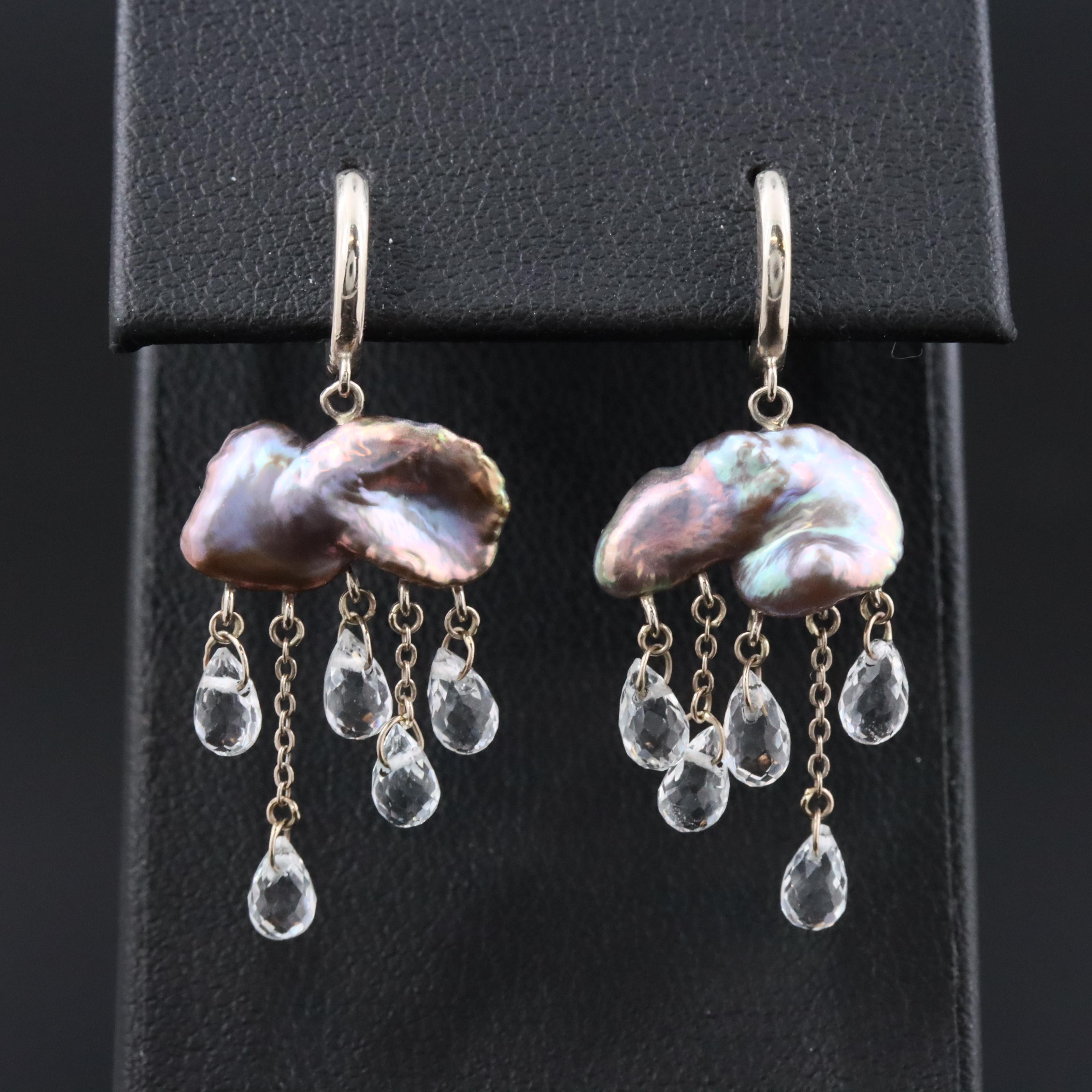 14K Pearl and White Topaz Earrings