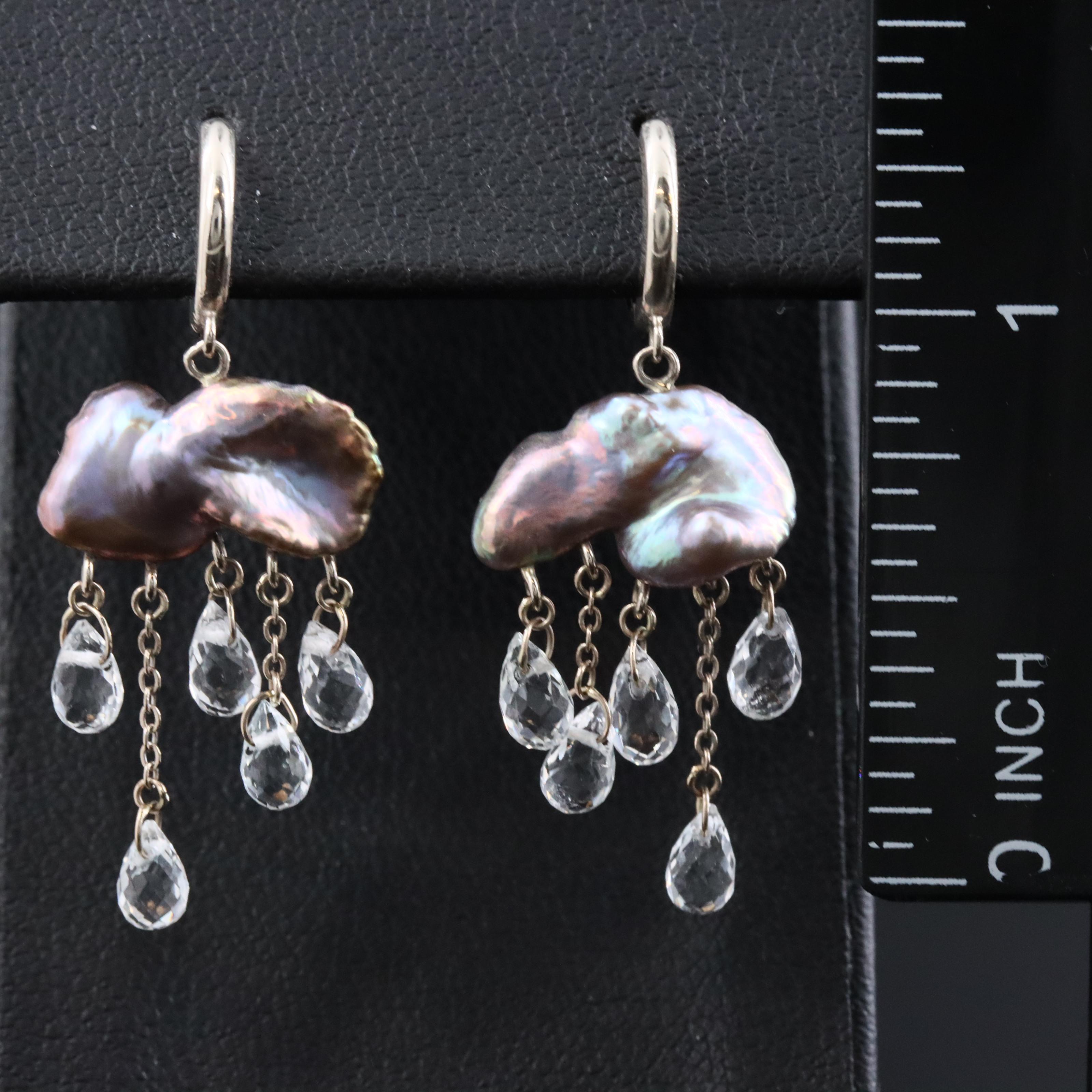 14K Pearl and White Topaz Earrings