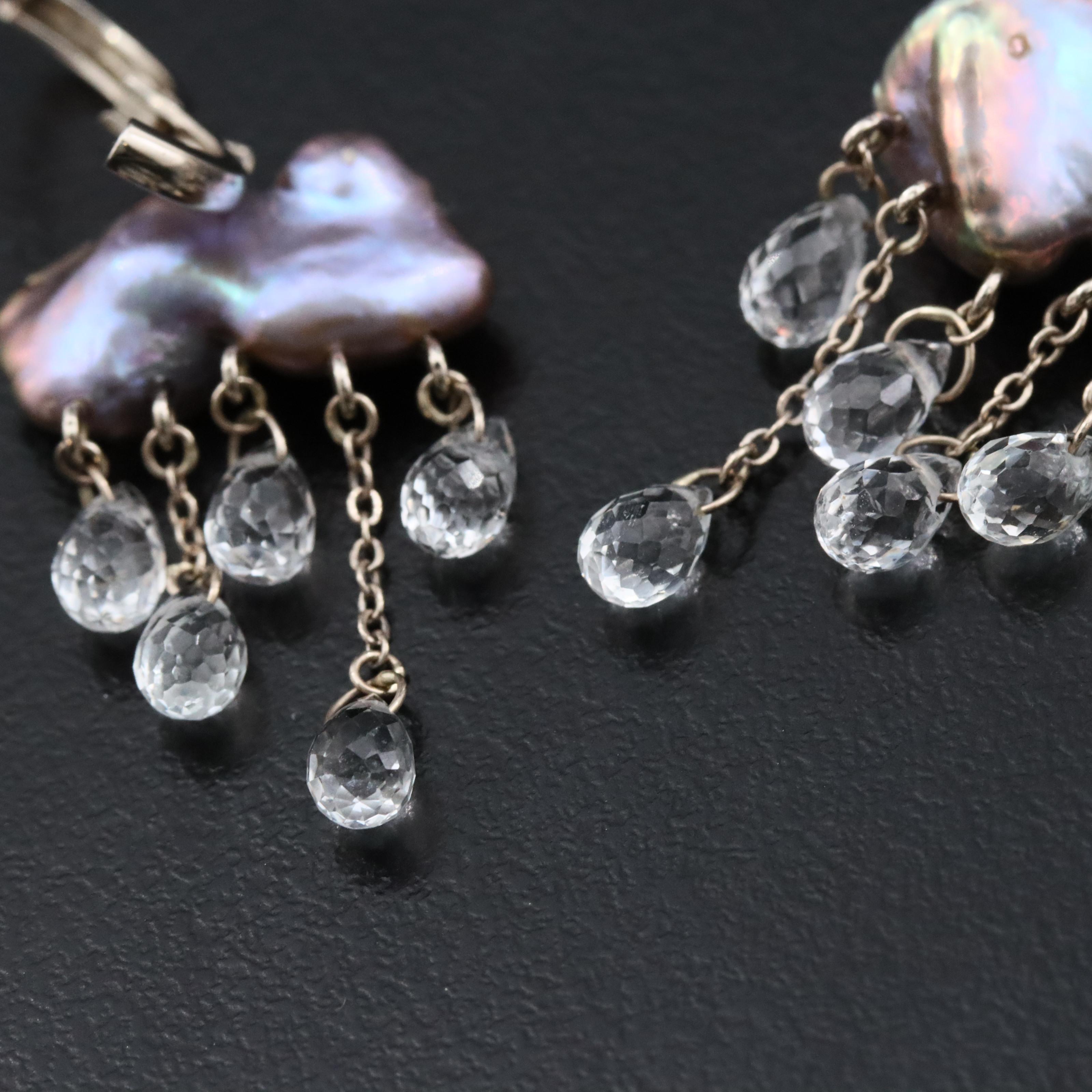 14K Pearl and White Topaz Earrings