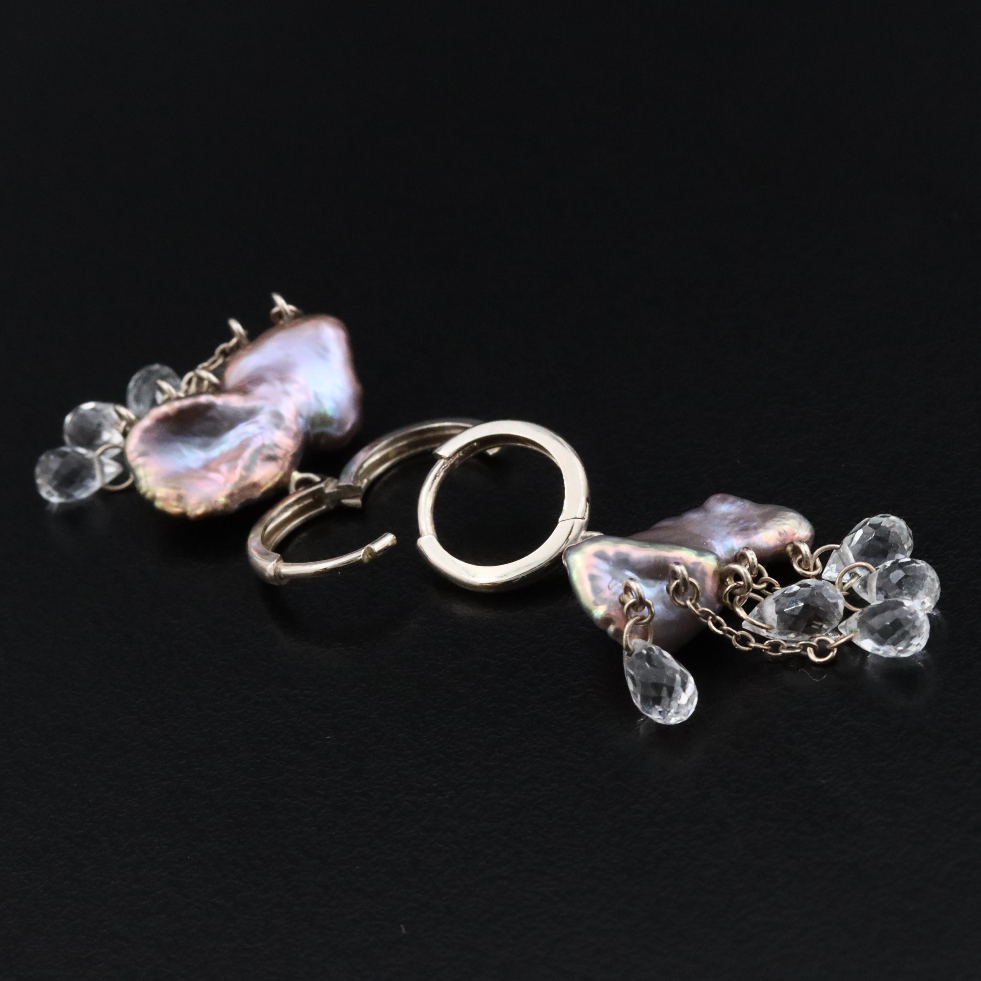 14K Pearl and White Topaz Earrings