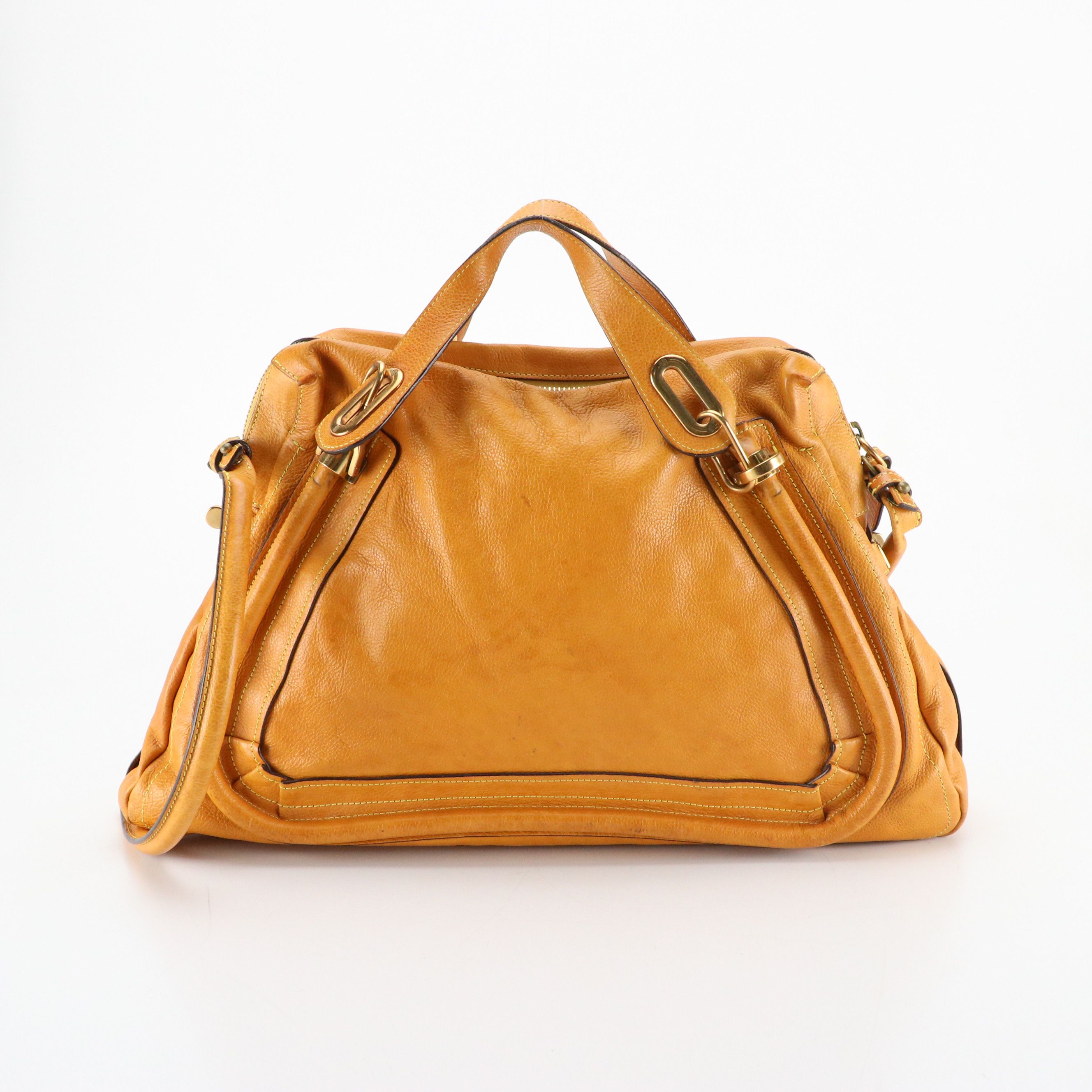 Chloé Large Paraty Two-Way Satchel in Brown Grained Leather
