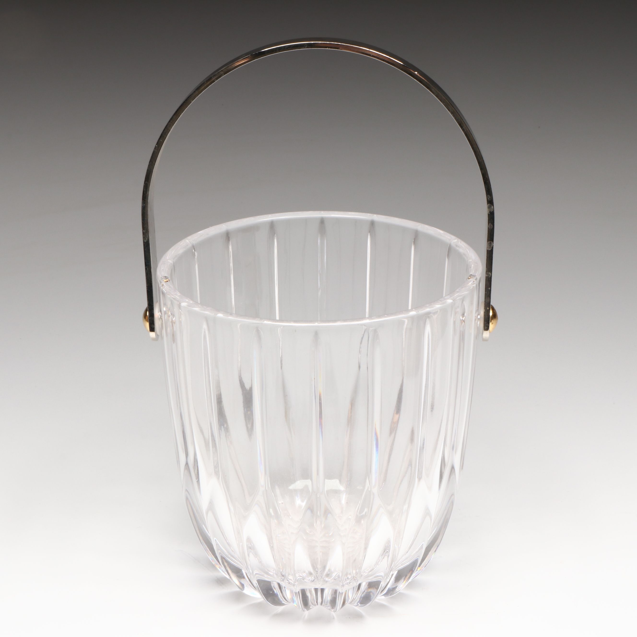 Hollywood Regency Style Crystal Ice Bucket with Brass Tray and Matchbox Holder