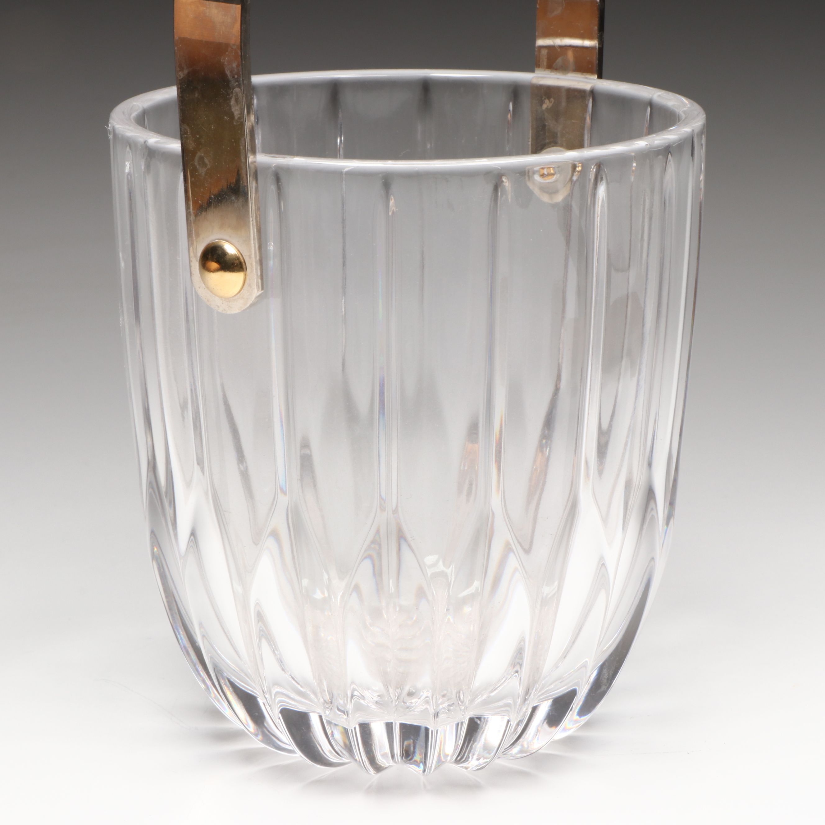 Hollywood Regency Style Crystal Ice Bucket with Brass Tray and Matchbox Holder