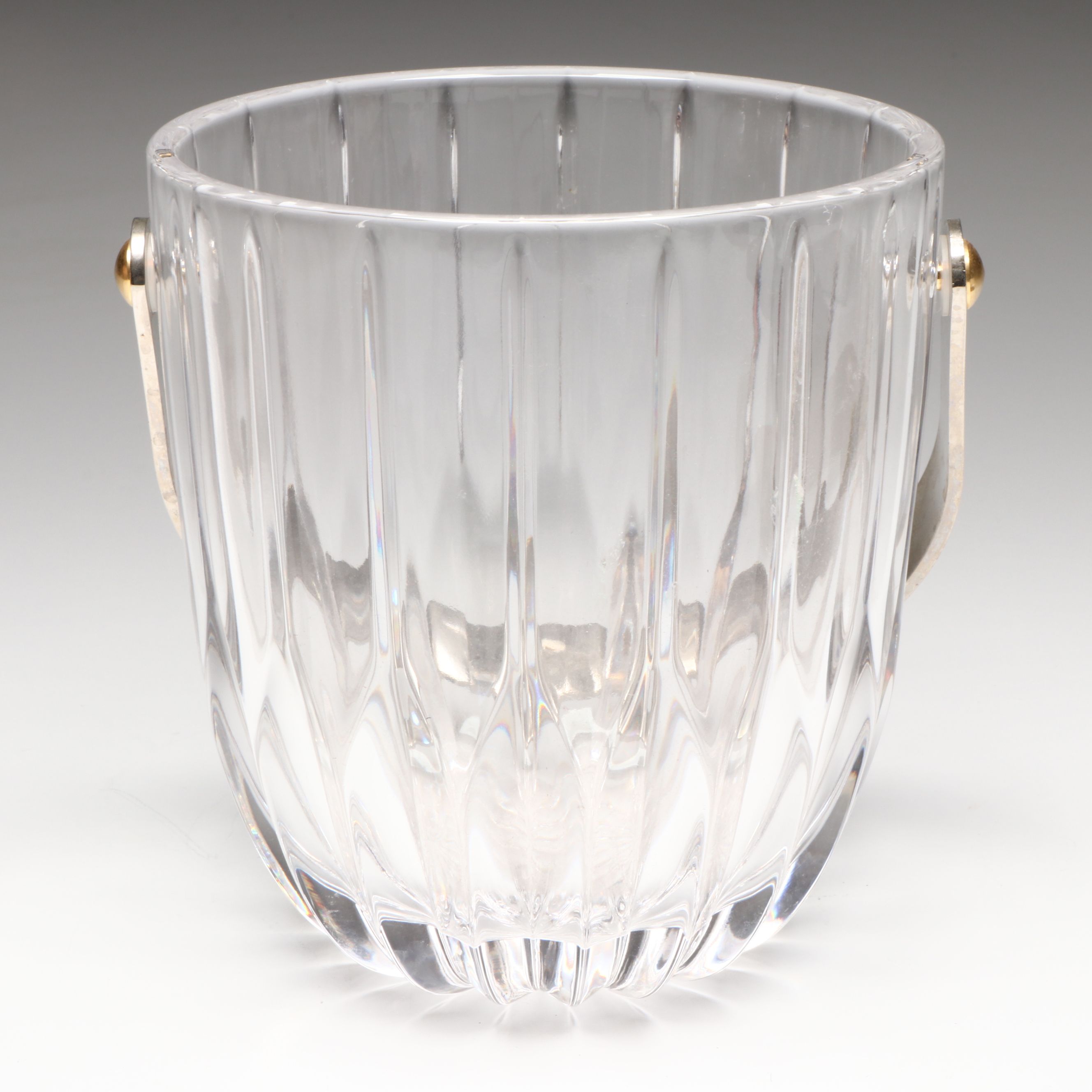 Hollywood Regency Style Crystal Ice Bucket with Brass Tray and Matchbox Holder