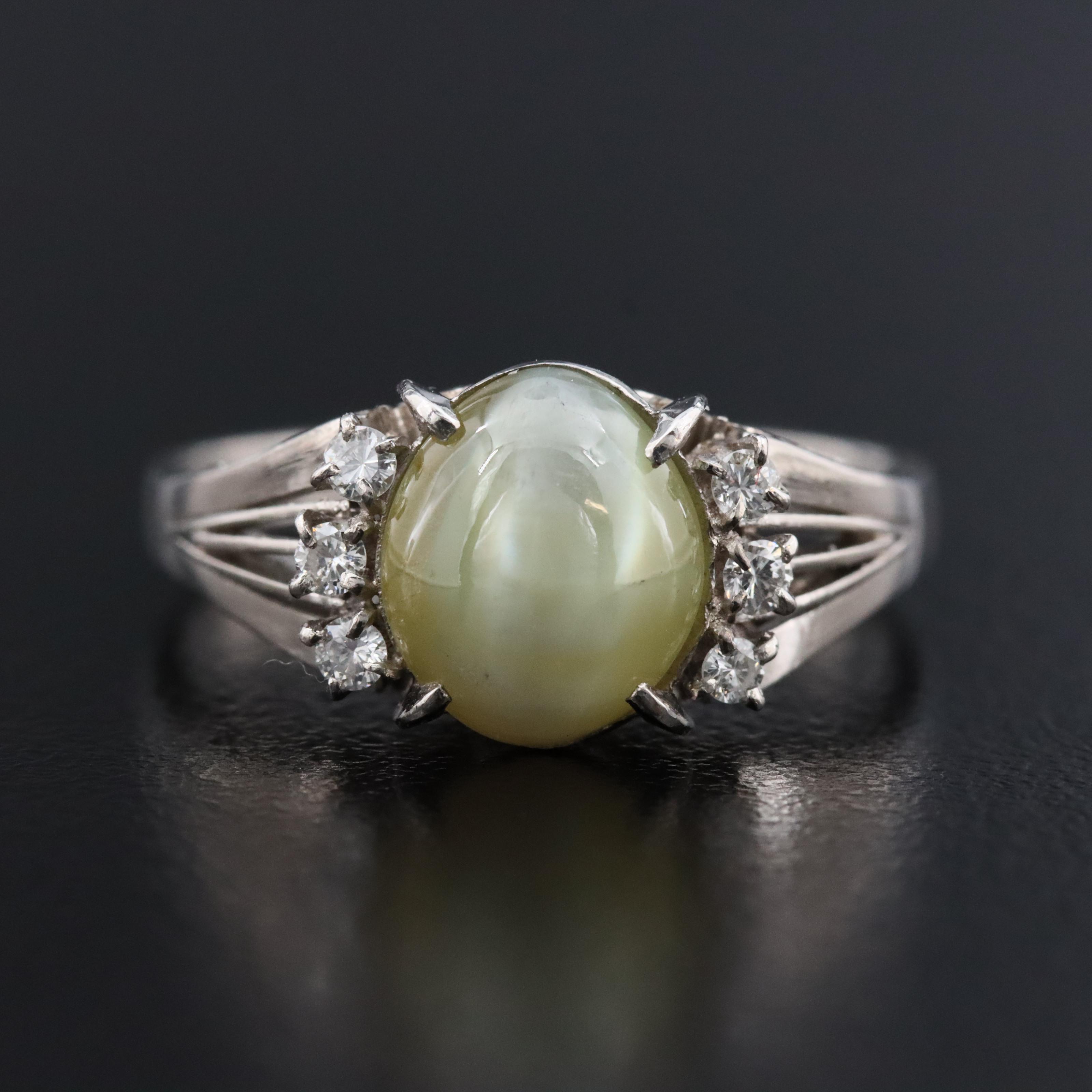 Platinum Cat's Eye Chrysoberyl and Diamond Ring