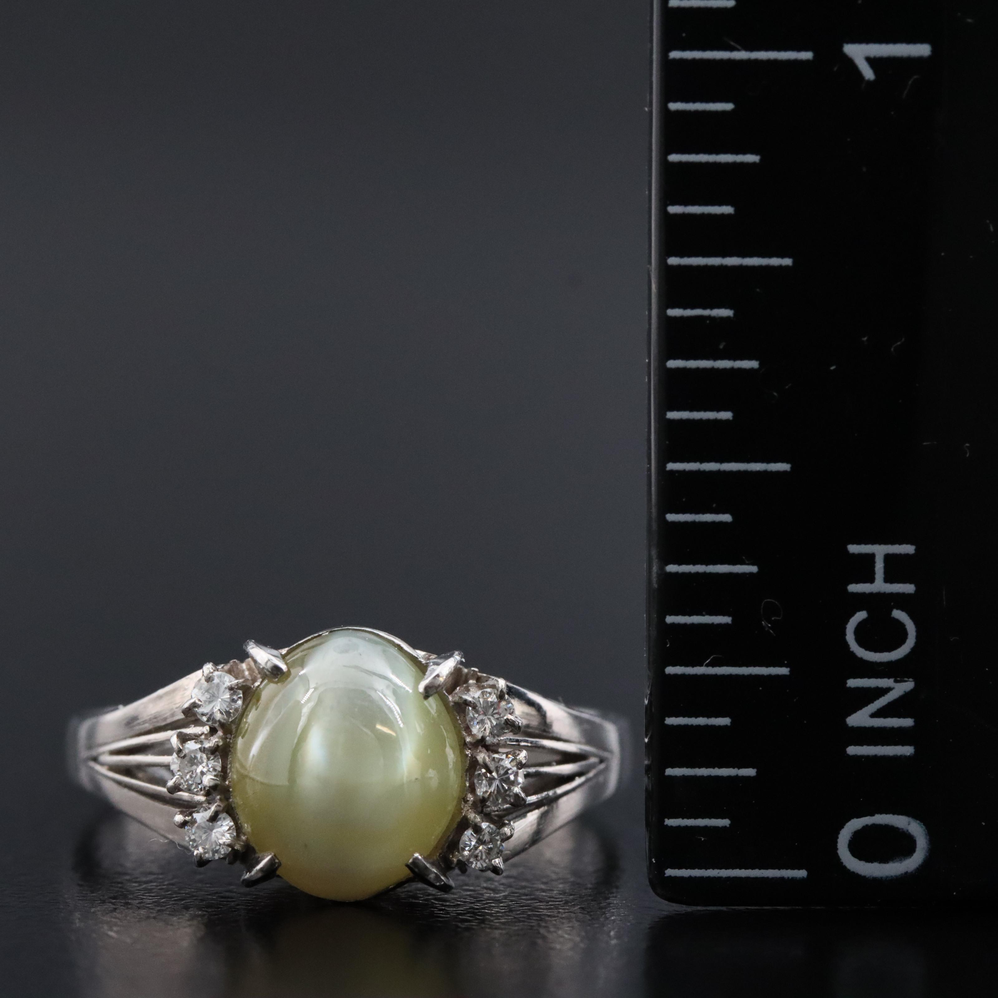 Platinum Cat's Eye Chrysoberyl and Diamond Ring