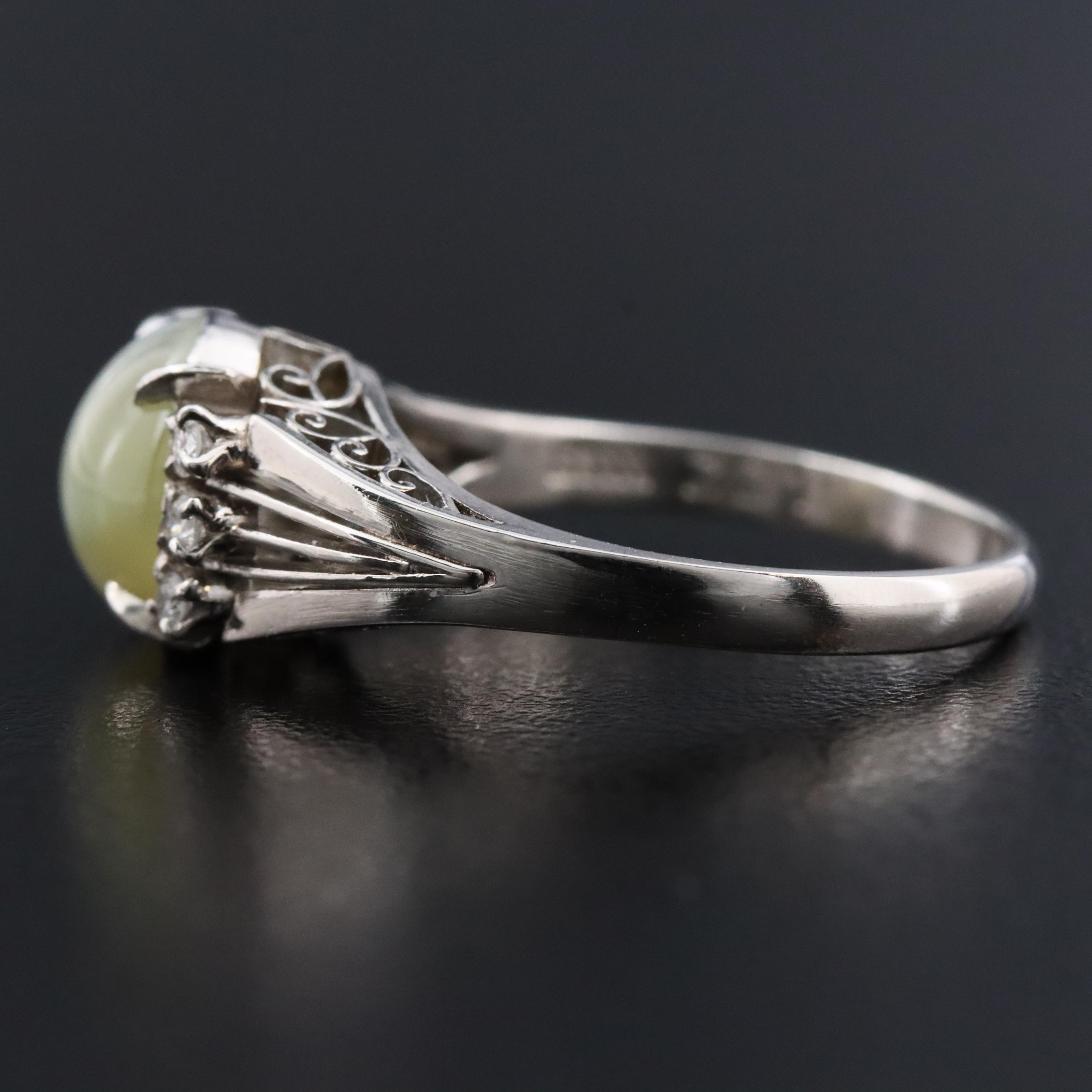 Platinum Cat's Eye Chrysoberyl and Diamond Ring