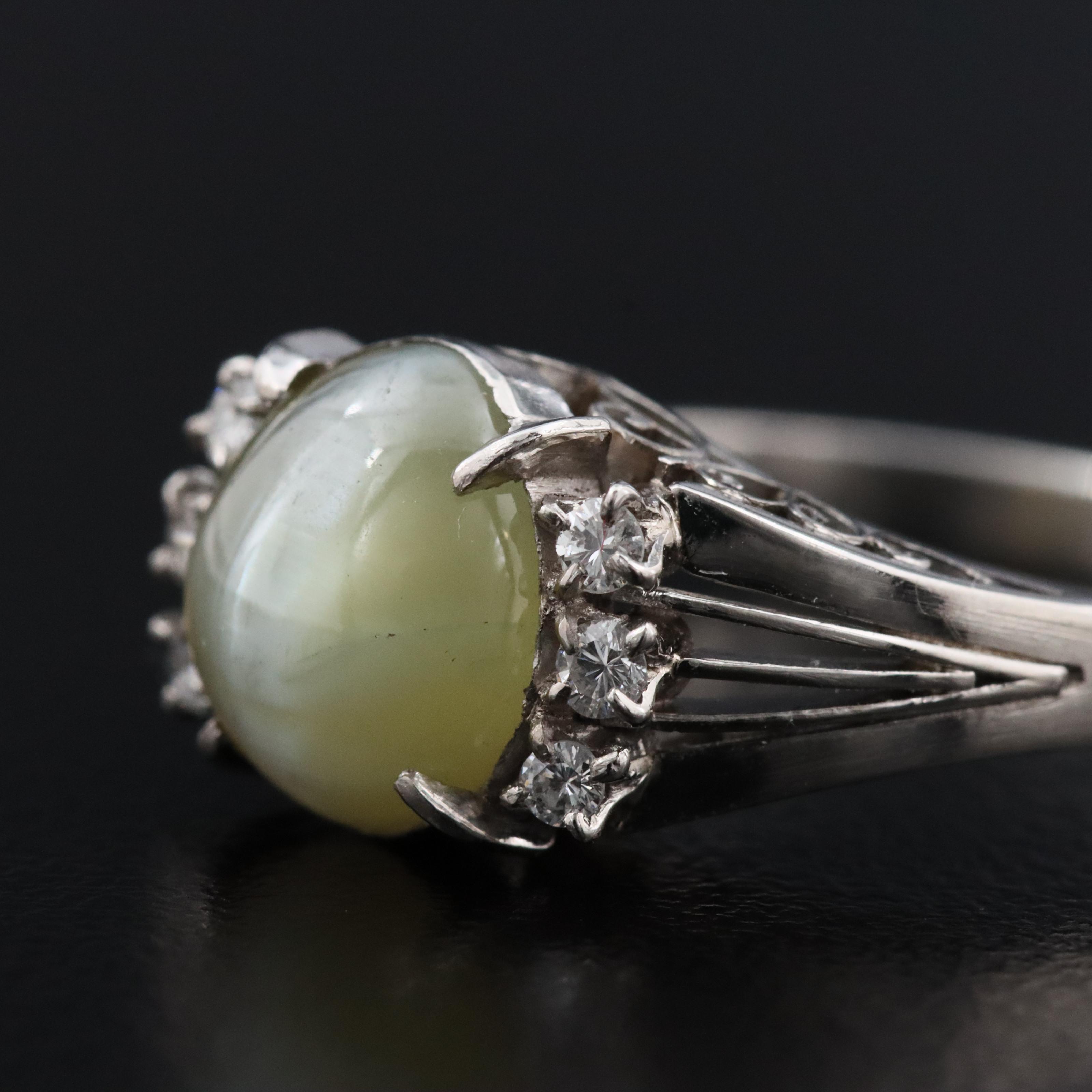 Platinum Cat's Eye Chrysoberyl and Diamond Ring