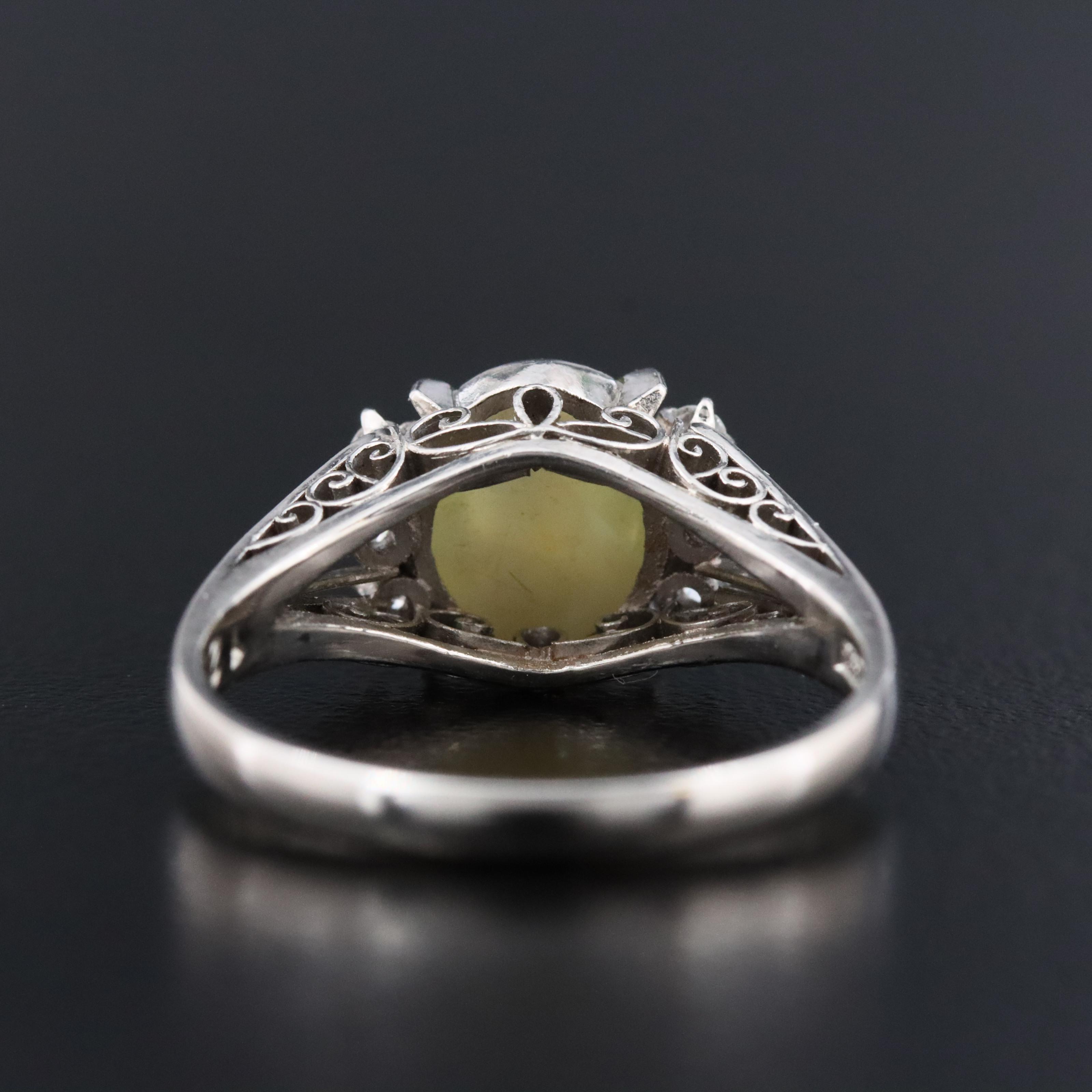 Platinum Cat's Eye Chrysoberyl and Diamond Ring