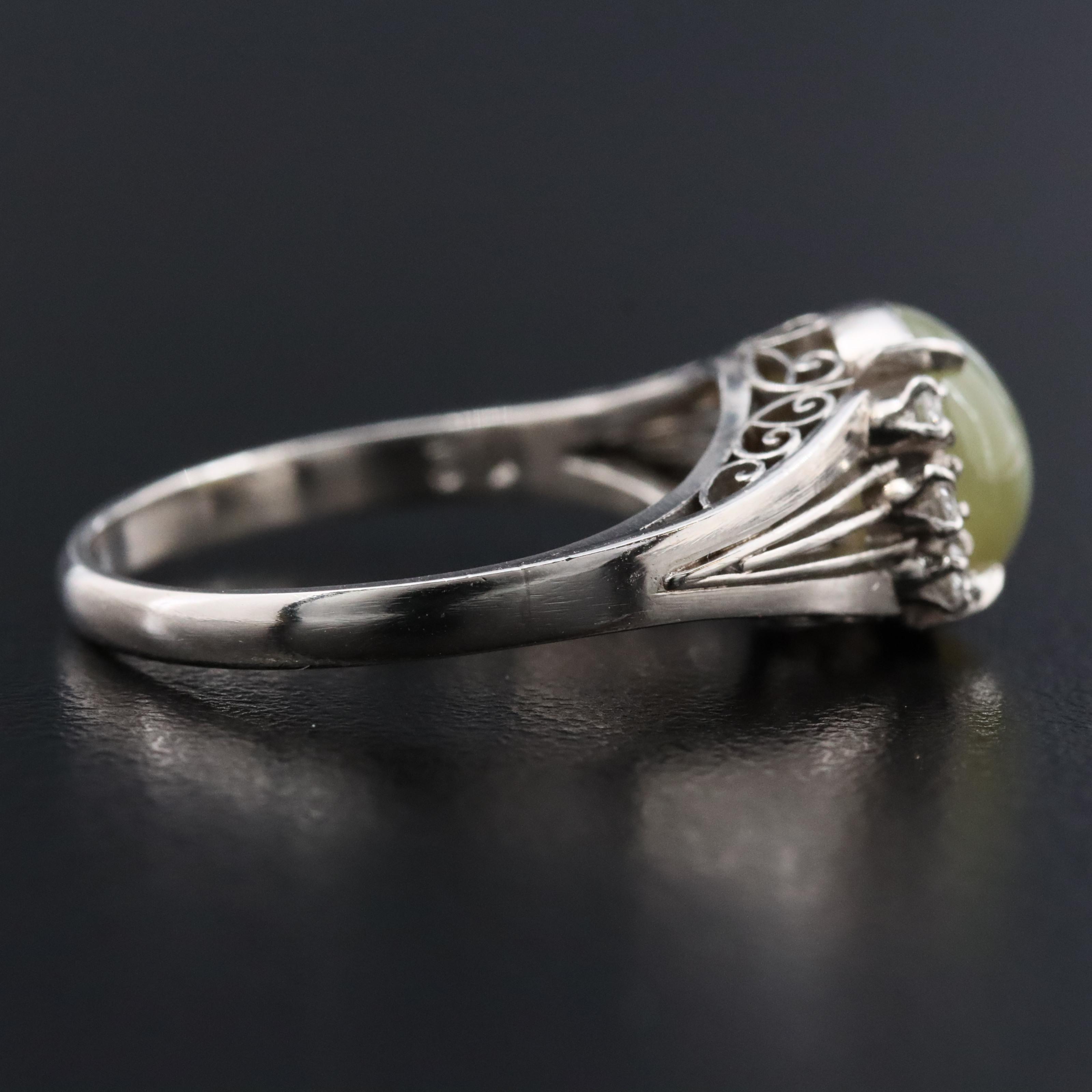 Platinum Cat's Eye Chrysoberyl and Diamond Ring